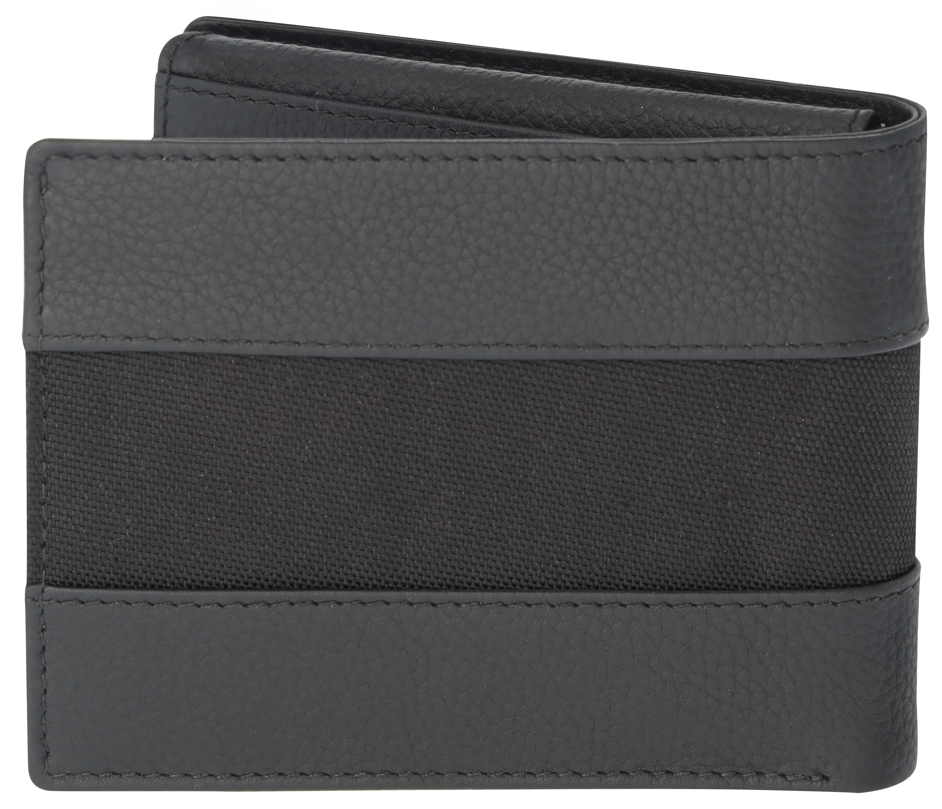 Geldbörse Herren, Classic - schwarz, Leder / Polyamid (recycelt)