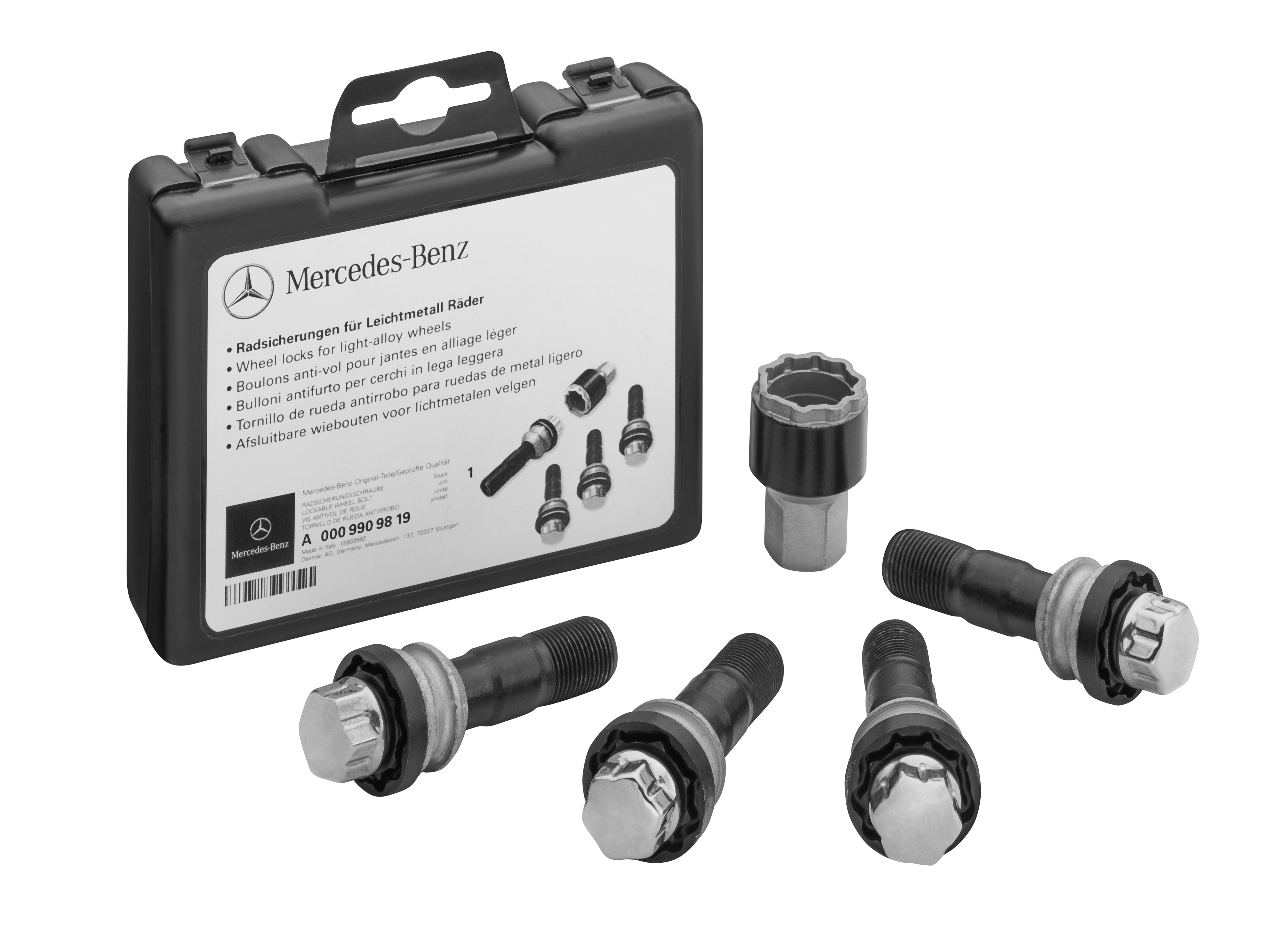 Zestaw zabezpieczeń kół, M15 x 1,25 x 44 - srebrny