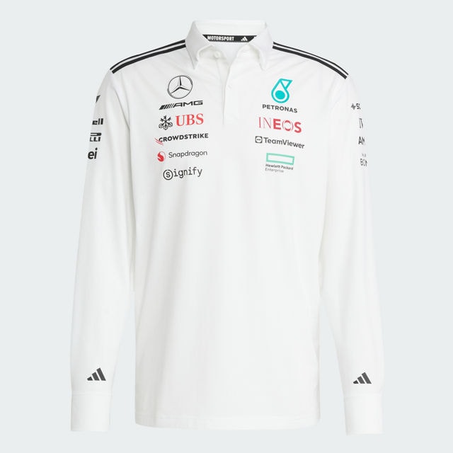 Męska koszulka polo z długim rękawem, Team, Mercedes-AMG F1 - biały, M