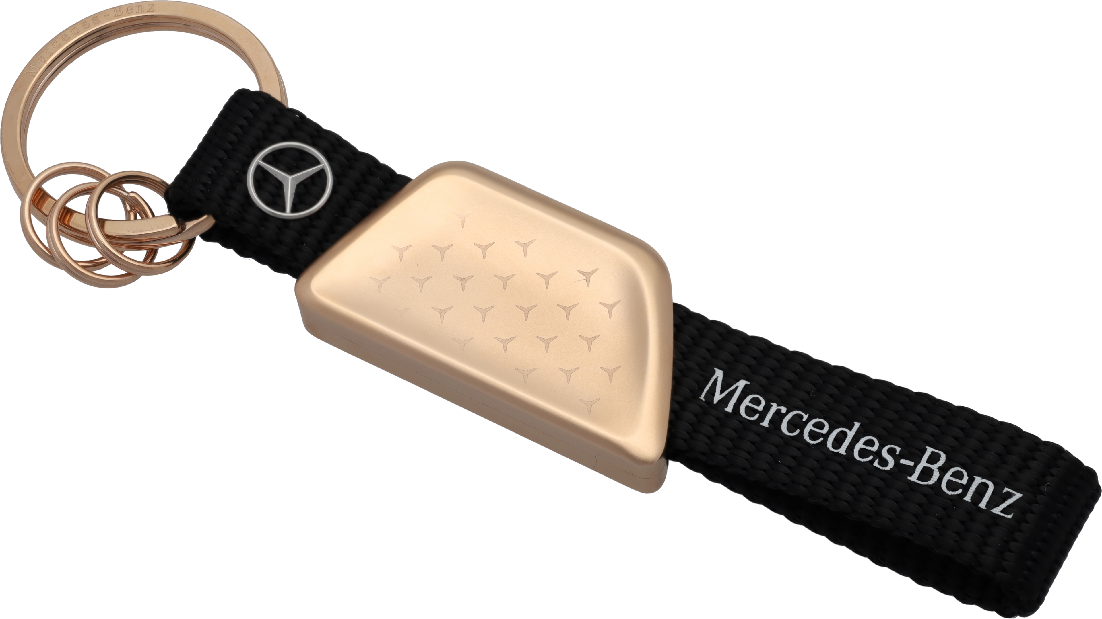 Schlüsselanhänger, Mercedes-Benz - roségoldfarben / schwarz, Edelstahl / recyceltes PET, PVD beschichtet