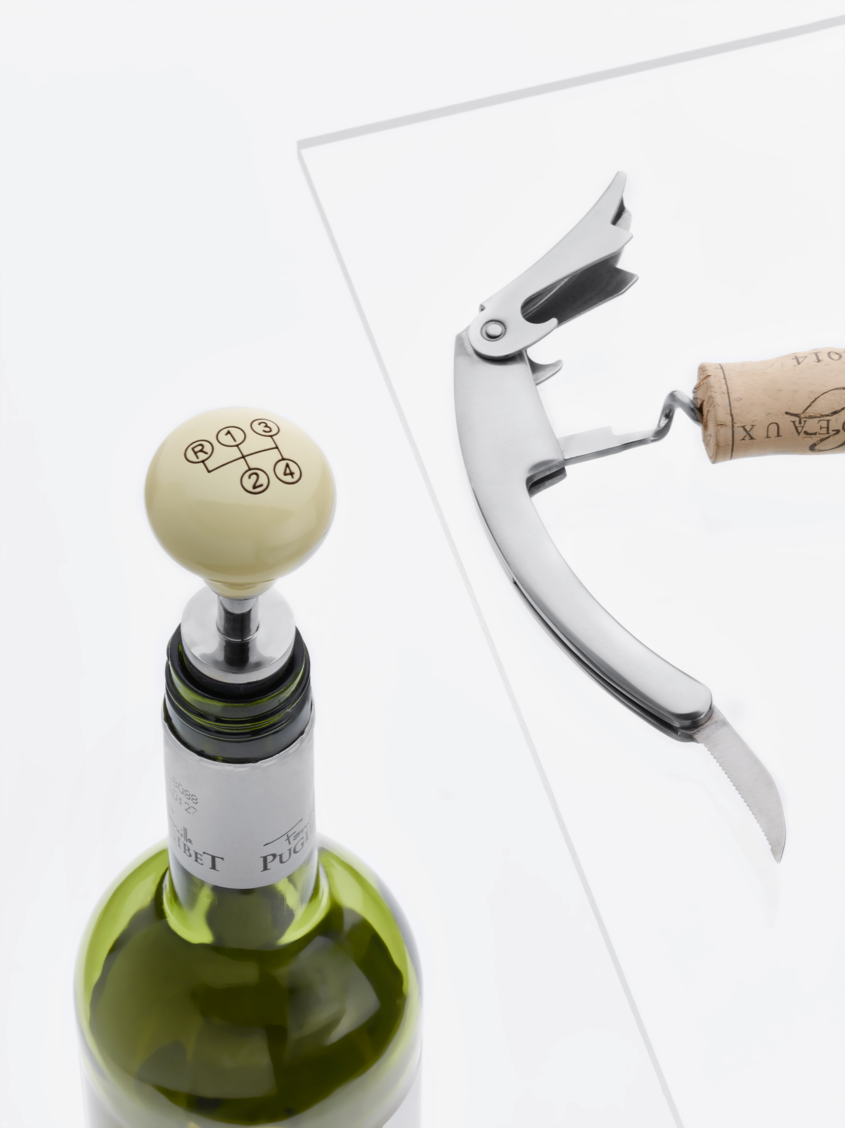 Weinset, 300 SL, Schaltknauf - silberfarben / cremebeige, Edelstahl / Holz