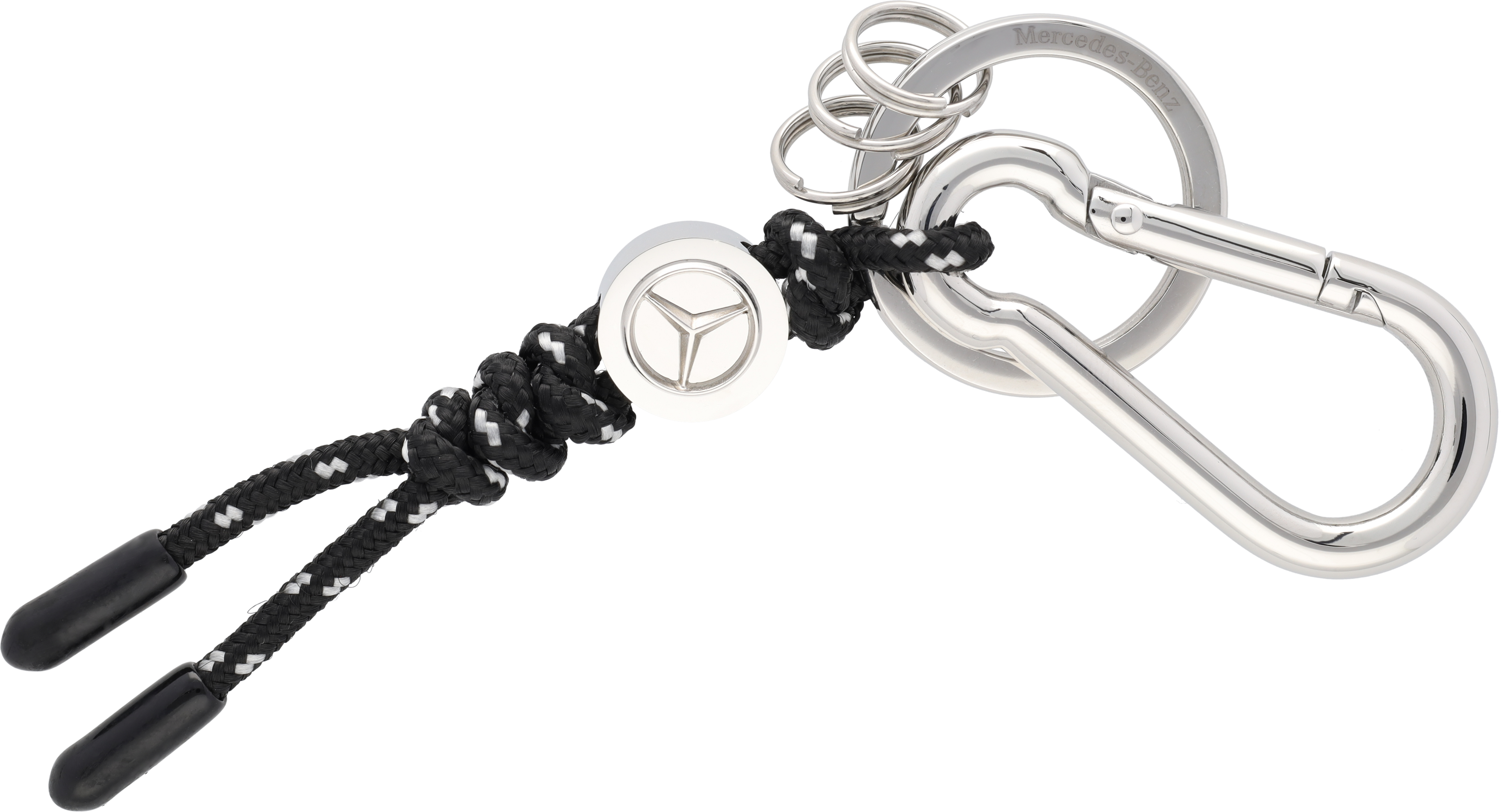Schlüsselanhänger, Kordel - schwarz / silberfarben, Edelstahl / Nylon, hochglanzpoliert