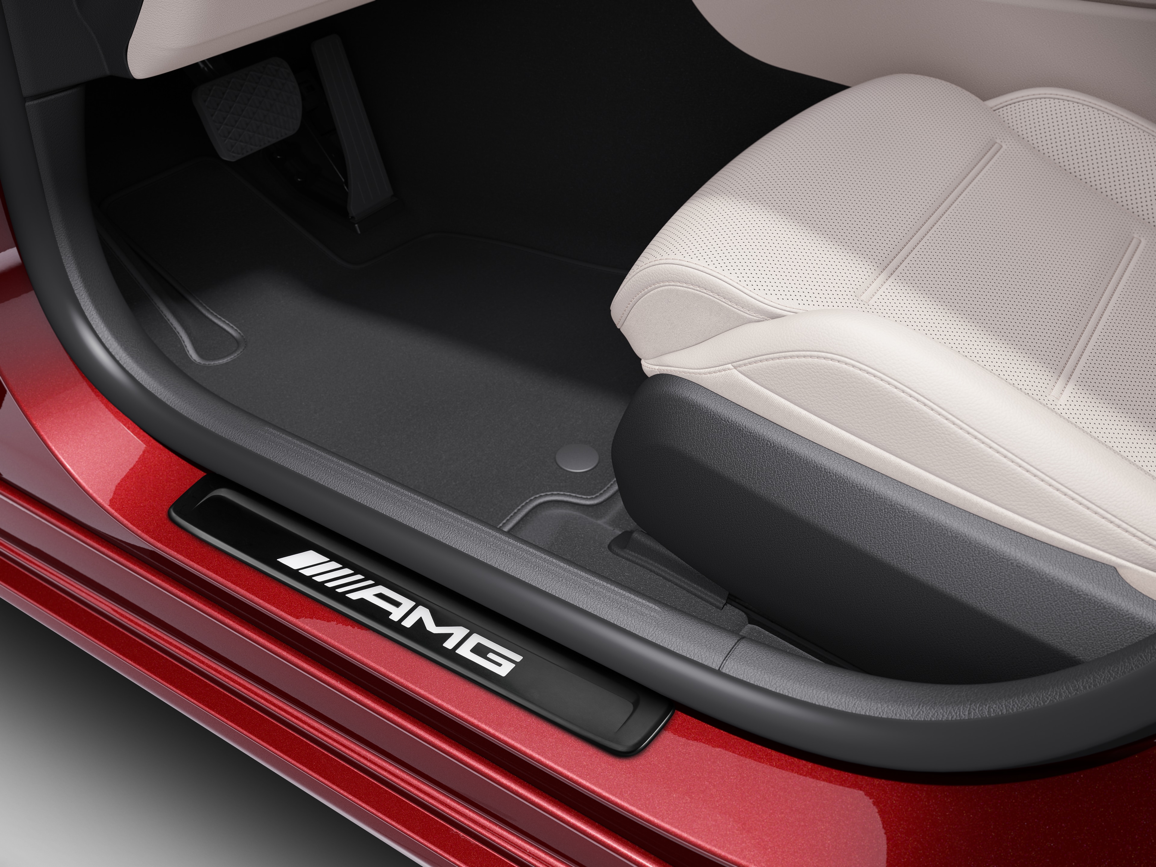 Wymienna nakładka na podświetlaną listwę progową, AMG, z przodu, 2-elementowy - stal nierdzewna, czerń / biały