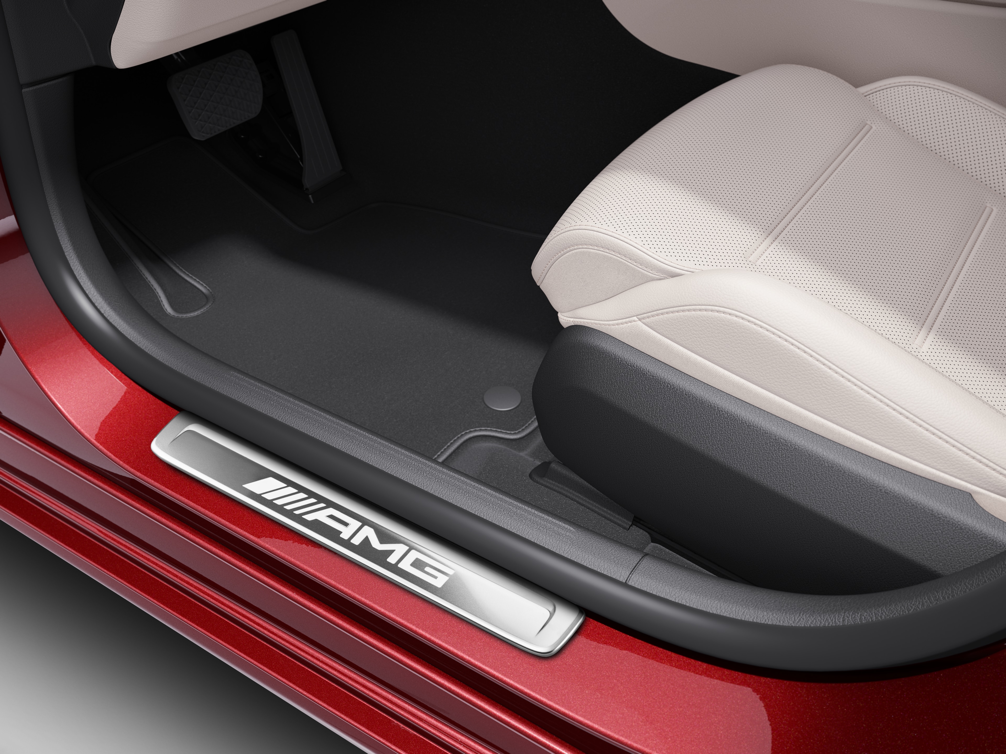 Wymienna nakładka na podświetlaną listwę progową, AMG, z przodu, 2-elementowy - stal nierdzewna, srebrny / biały