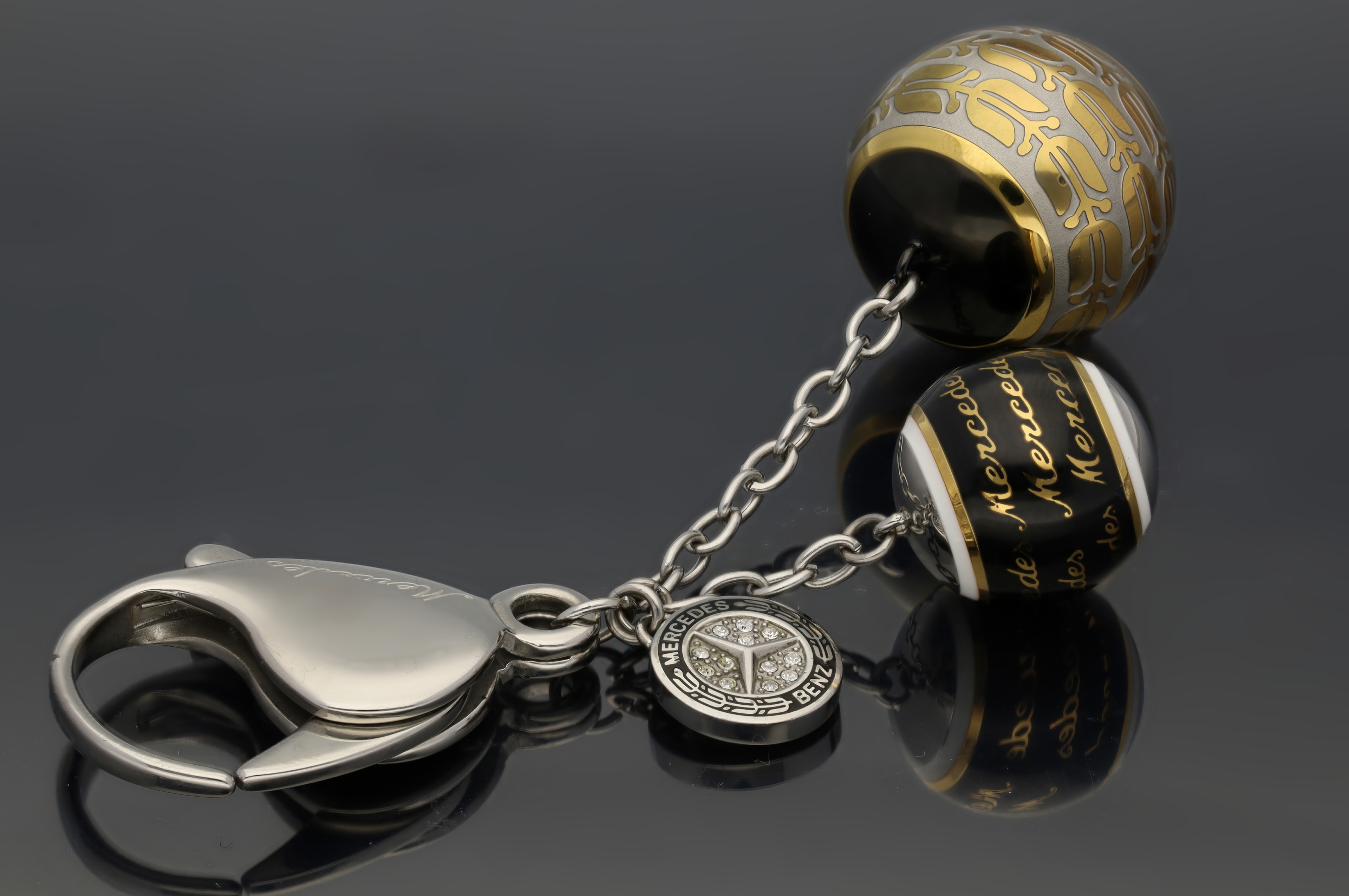 Schlüsselanhänger, Classic - silberfarben / goldfarben / schwarz, Edelstahl