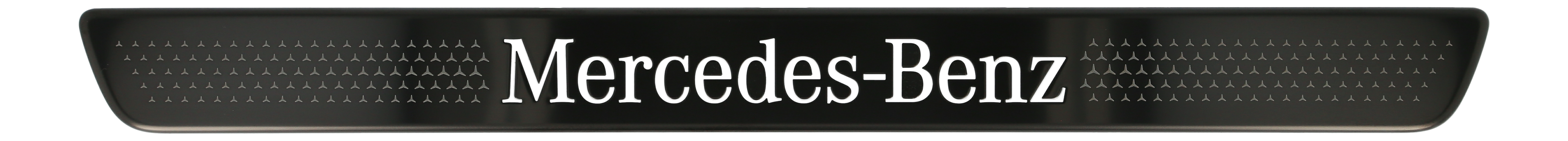 Wymienna nakładka na podświetlaną listwę progową, Mercedes-Benz, z przodu, 2-elementowy, ze znakiem Mercedes-Benz - stal nierdzewna, czerń / biały