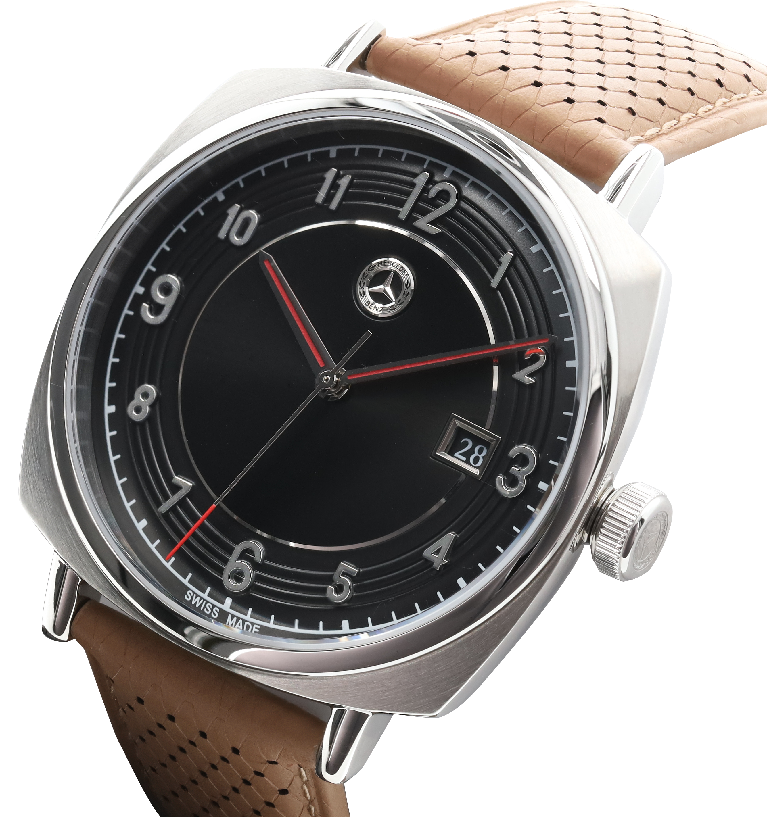 Armbanduhr Herren, Classic, Pagode - silberfarben / schwarz / cognacbraun, Edelstahl / Kalbsleder