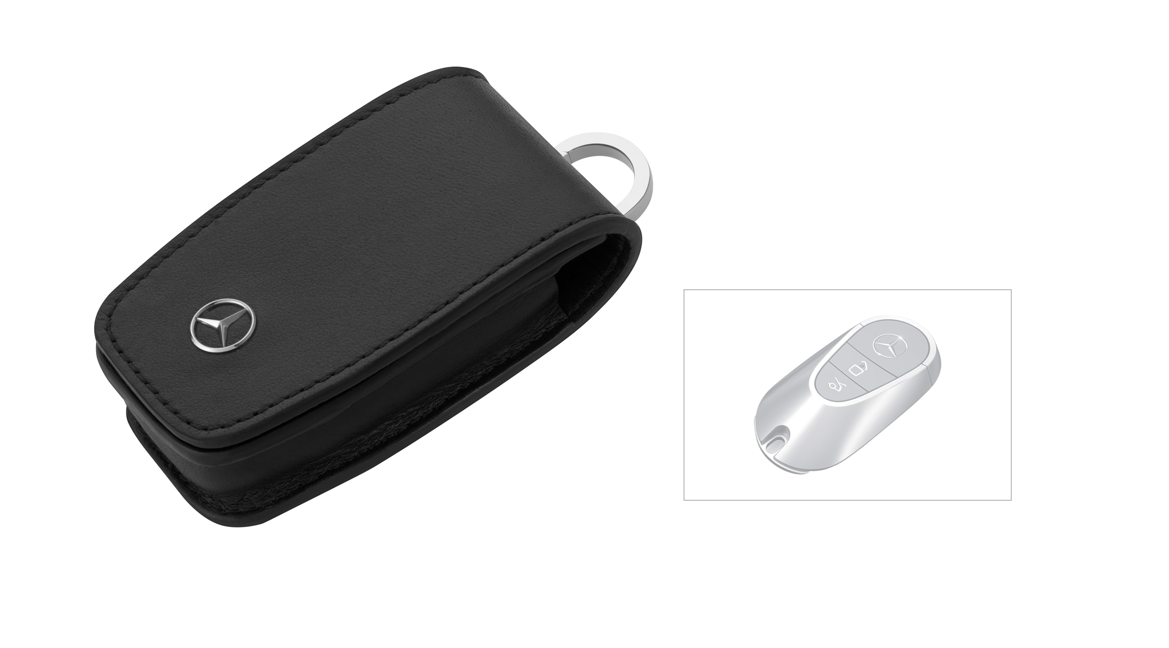 Etui na klucze - czerń, skóra bydlęca / stal nierdzewna