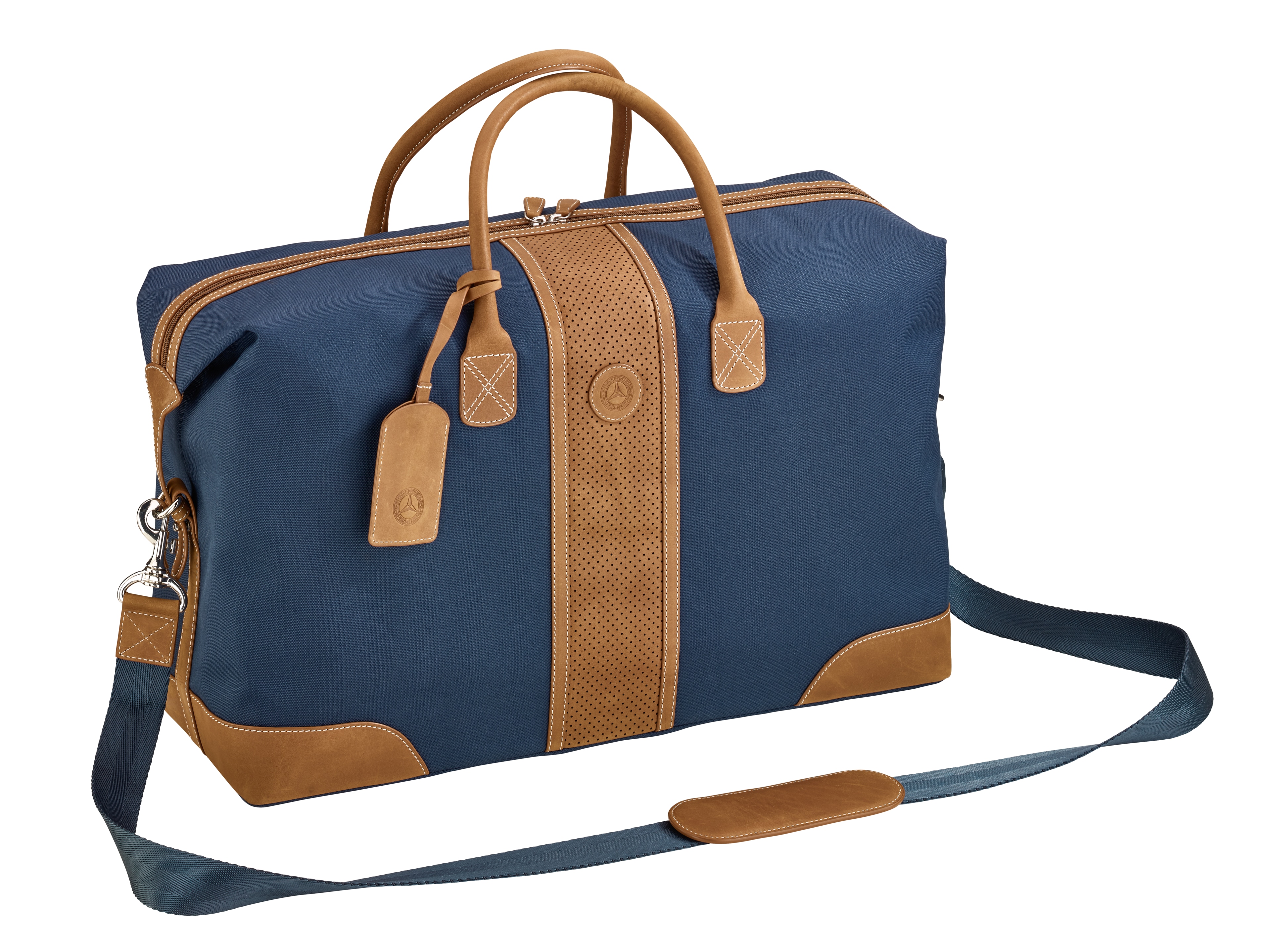 Weekender - blau / cognac, Polyester (recycelt)