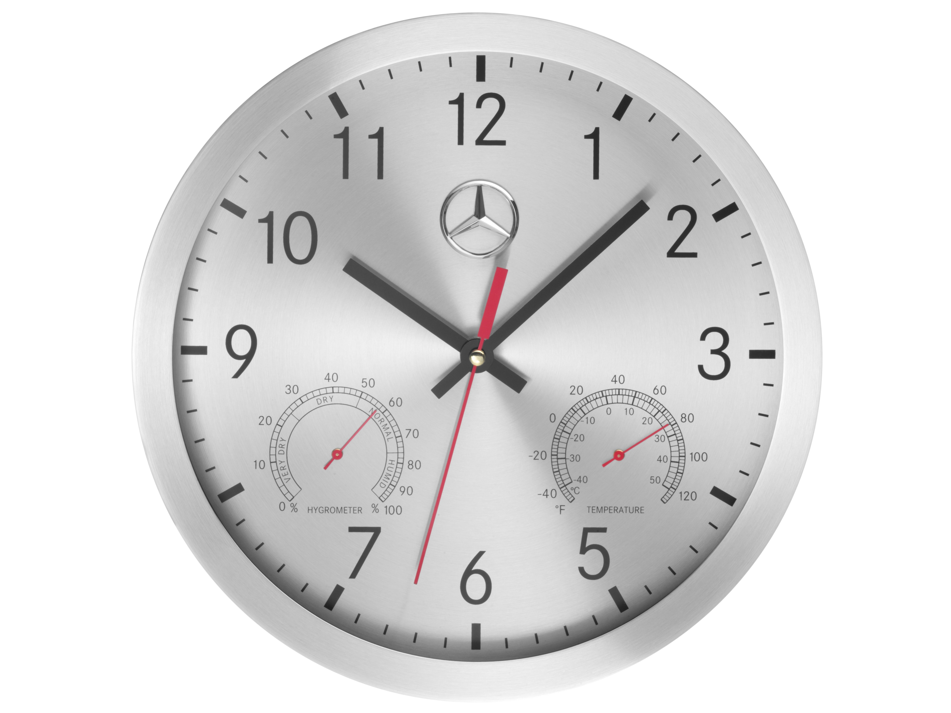 Zegar ścienny - srebrny / czerń / czerwony, aluminium