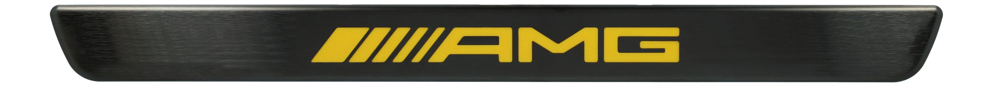 Wymienna nakładka na podświetlaną listwę progową, AMG, z przodu, 2-elementowy - stal nierdzewna, czerń / żółty
