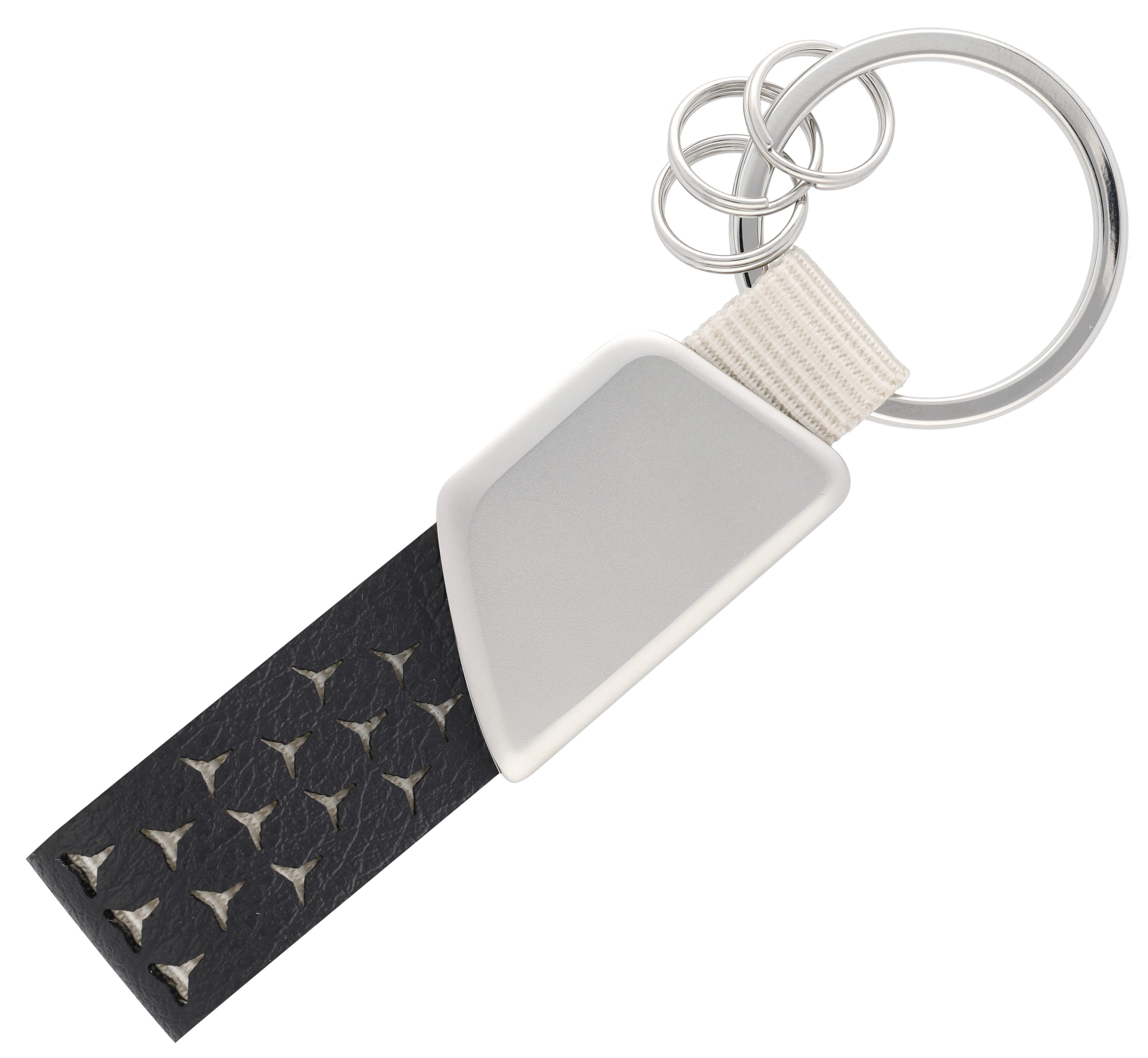 Schlüsselanhänger, Logo - schwarz / silberfarben, Edelstahl / Apfelleder (vegan) / Nylon