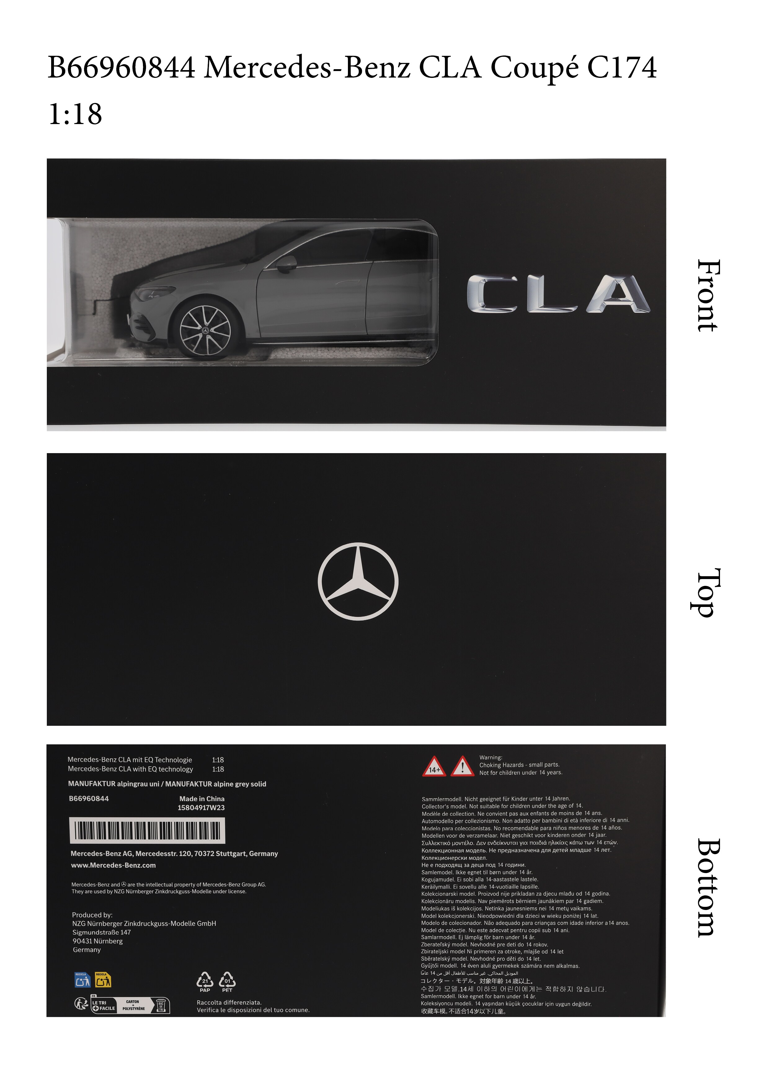 CLA Coupé, C174 - MANUFACTORY alpine grey uni, NZG, 1:18