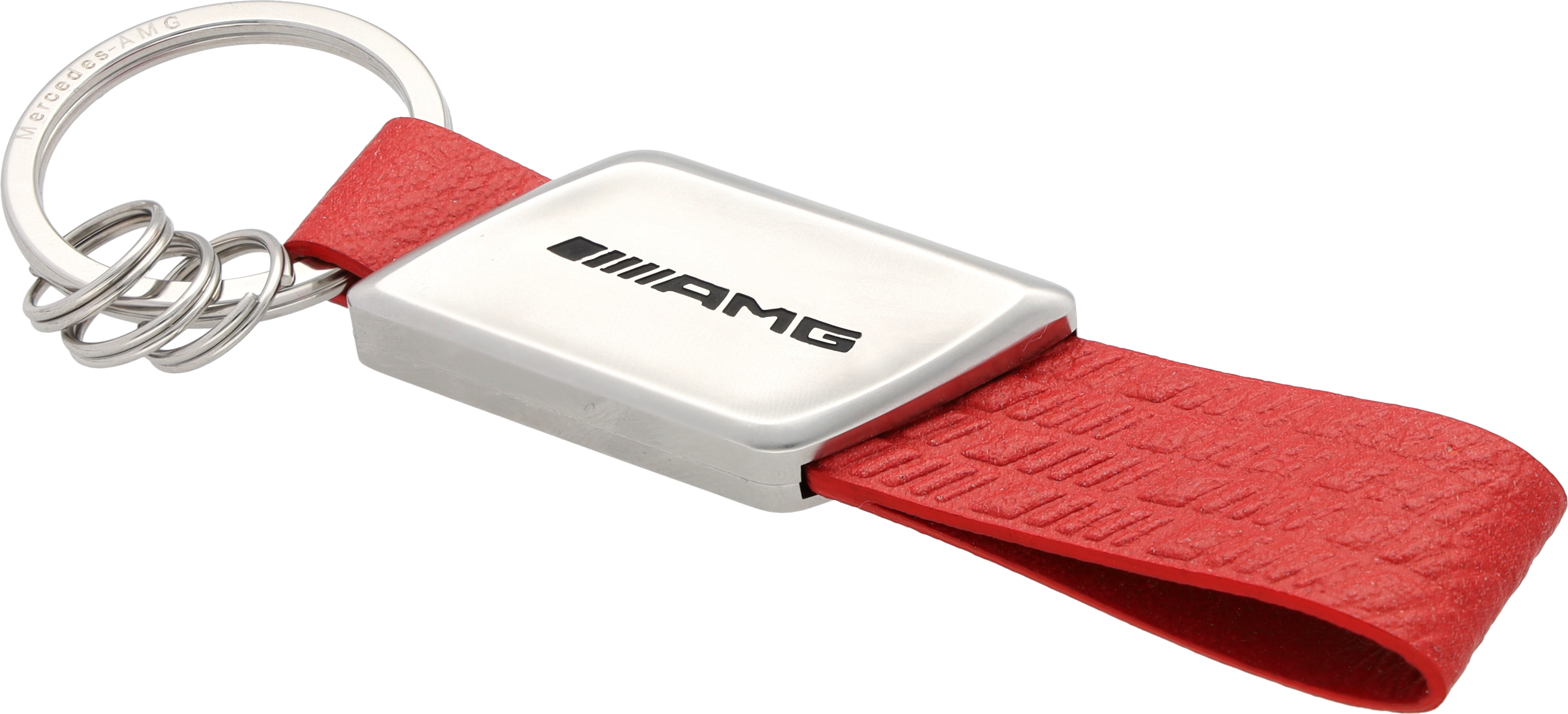 AMG Schlüsselanhänger - rot / silberfarben, Edelstahl / Apfelleder (vegan)