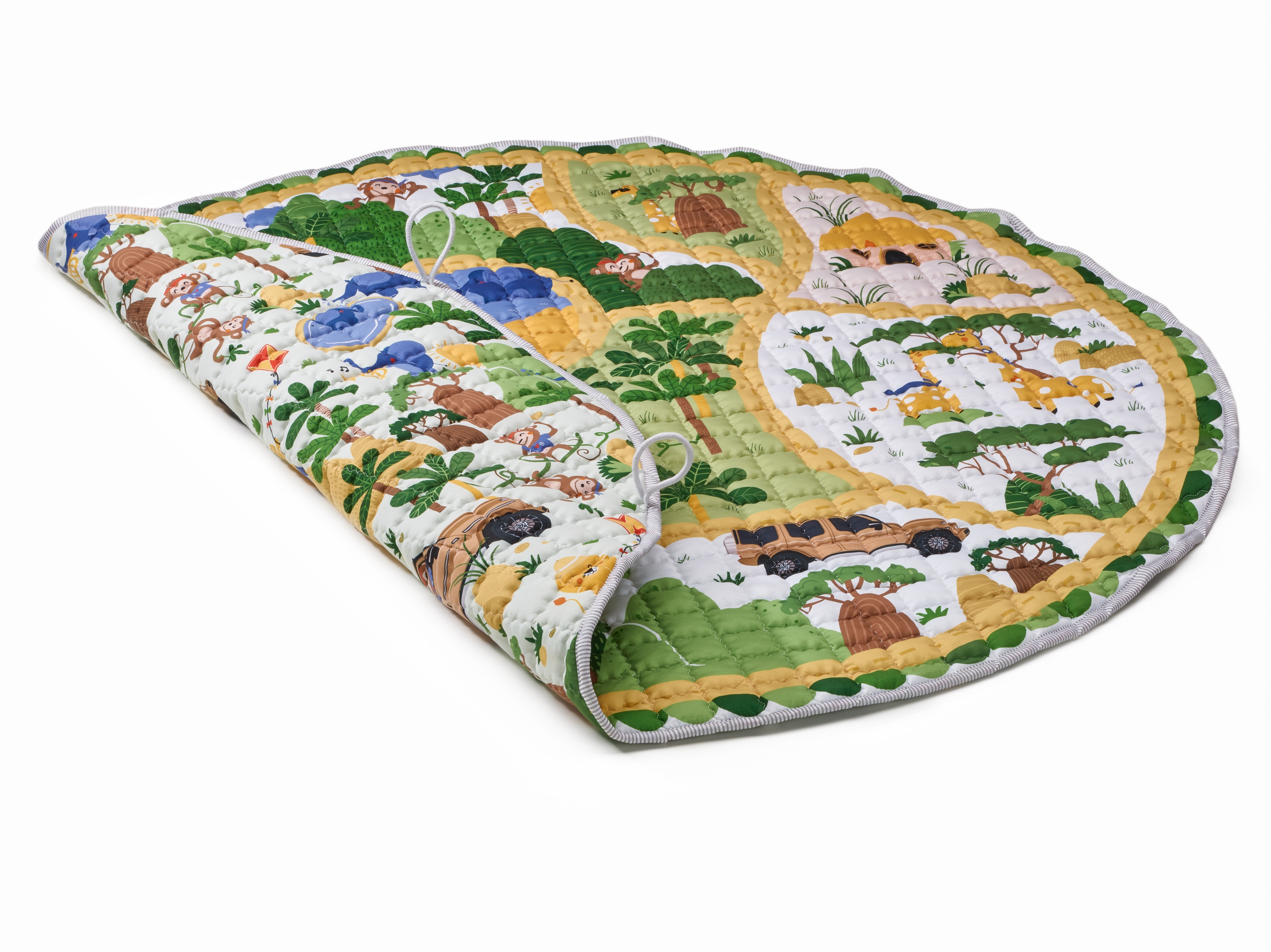 Koc do zabawy 2w1, Safari - biały / zielony, poliester, Nici