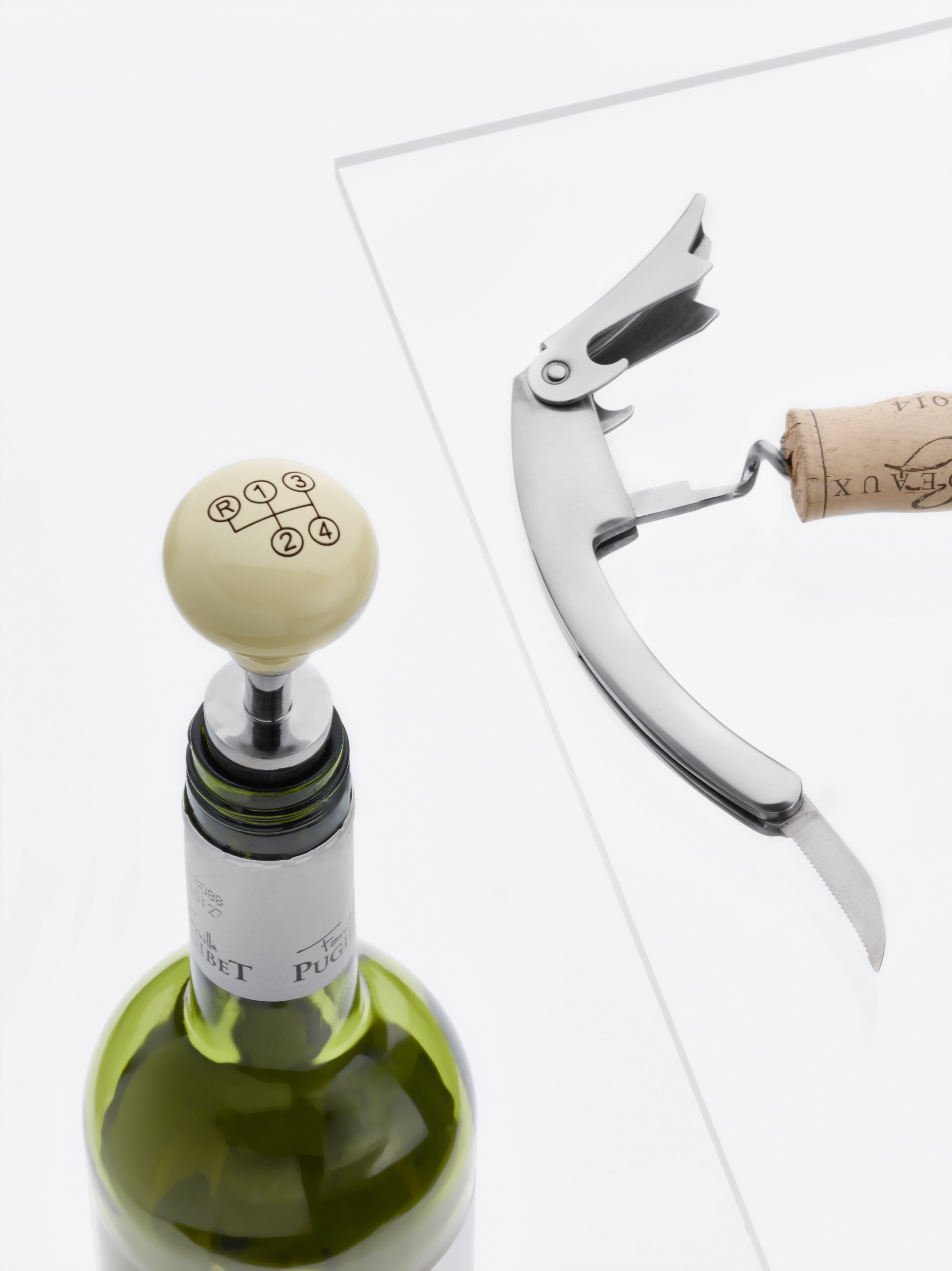 Zestaw do wina, 300 SL, Gałka dźwigni zmiany biegów - srebrny / beż kremowy, stal nierdzewna / drewno