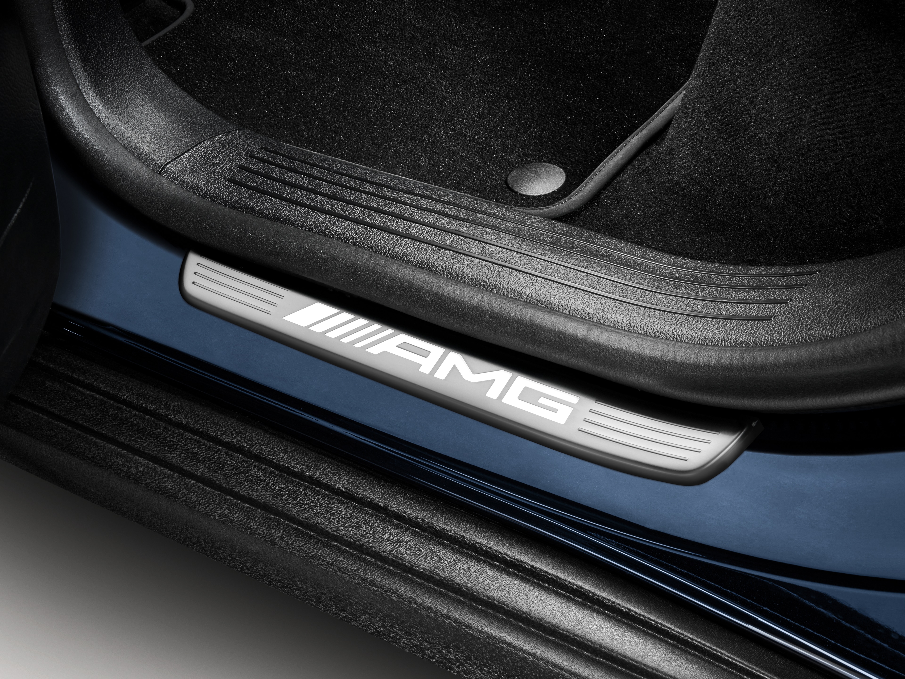 Wymienna nakładka na podświetlaną listwę progową, AMG, z tyłu, 2-krotny - stal nierdzewna, srebrny / biały