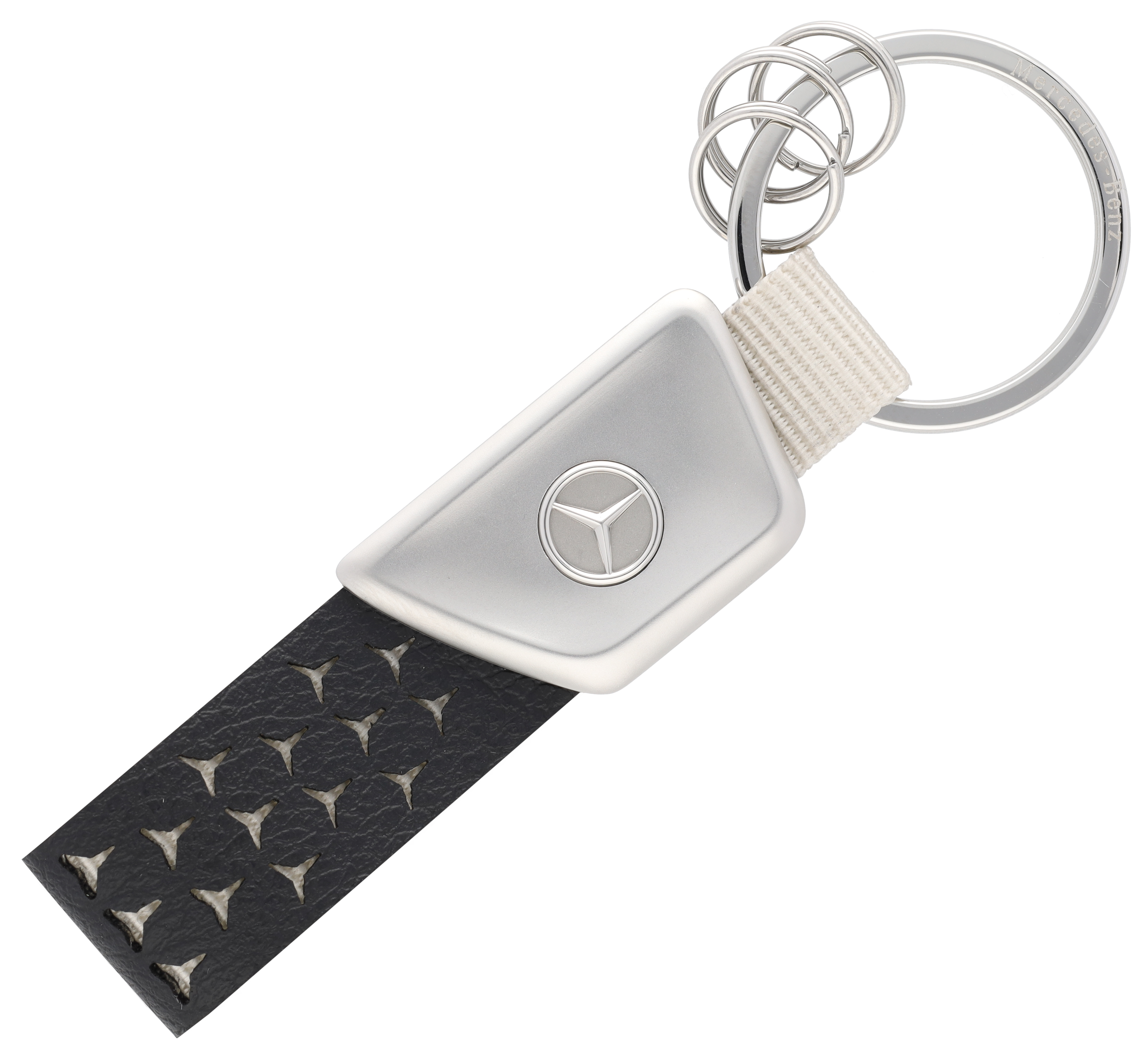 Schlüsselanhänger, Logo - schwarz / silberfarben, Edelstahl / Apfelleder (vegan) / Nylon