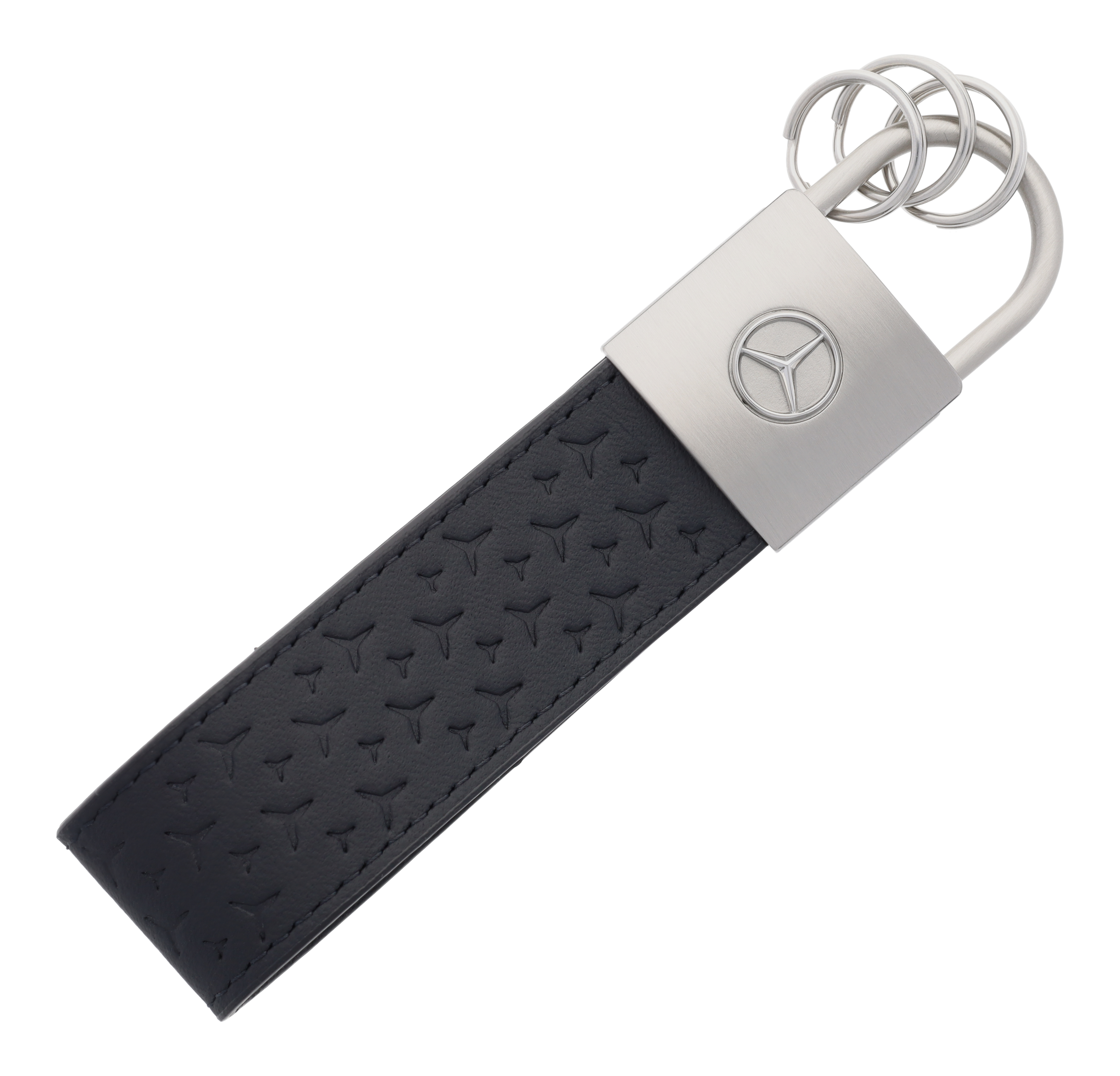 Schlüsselanhänger, Fahrzeugleder - schwarz, Edelstahl / Rindleder
