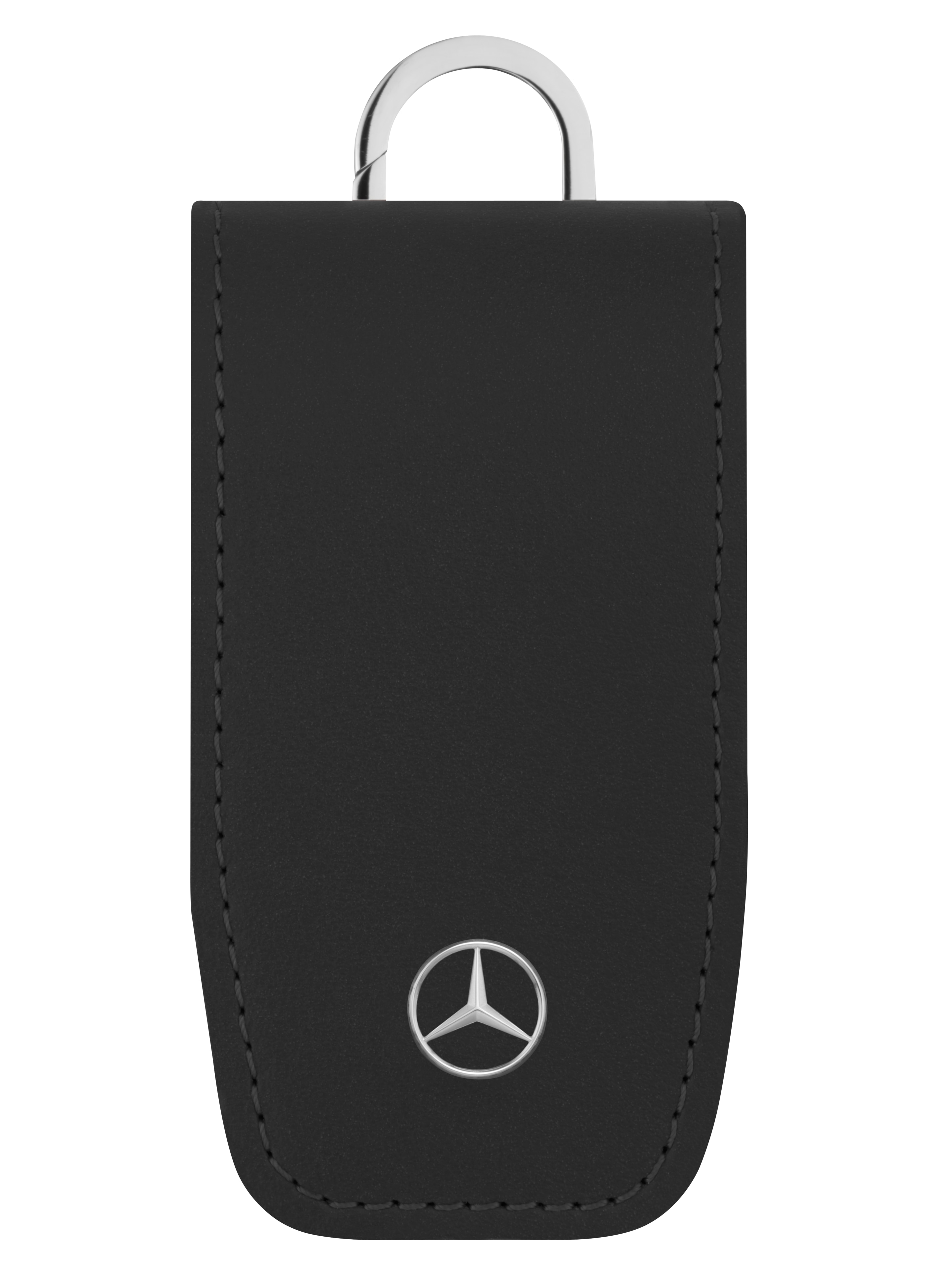 Schlüsseletui - schwarz, Rindleder / Edelstahl