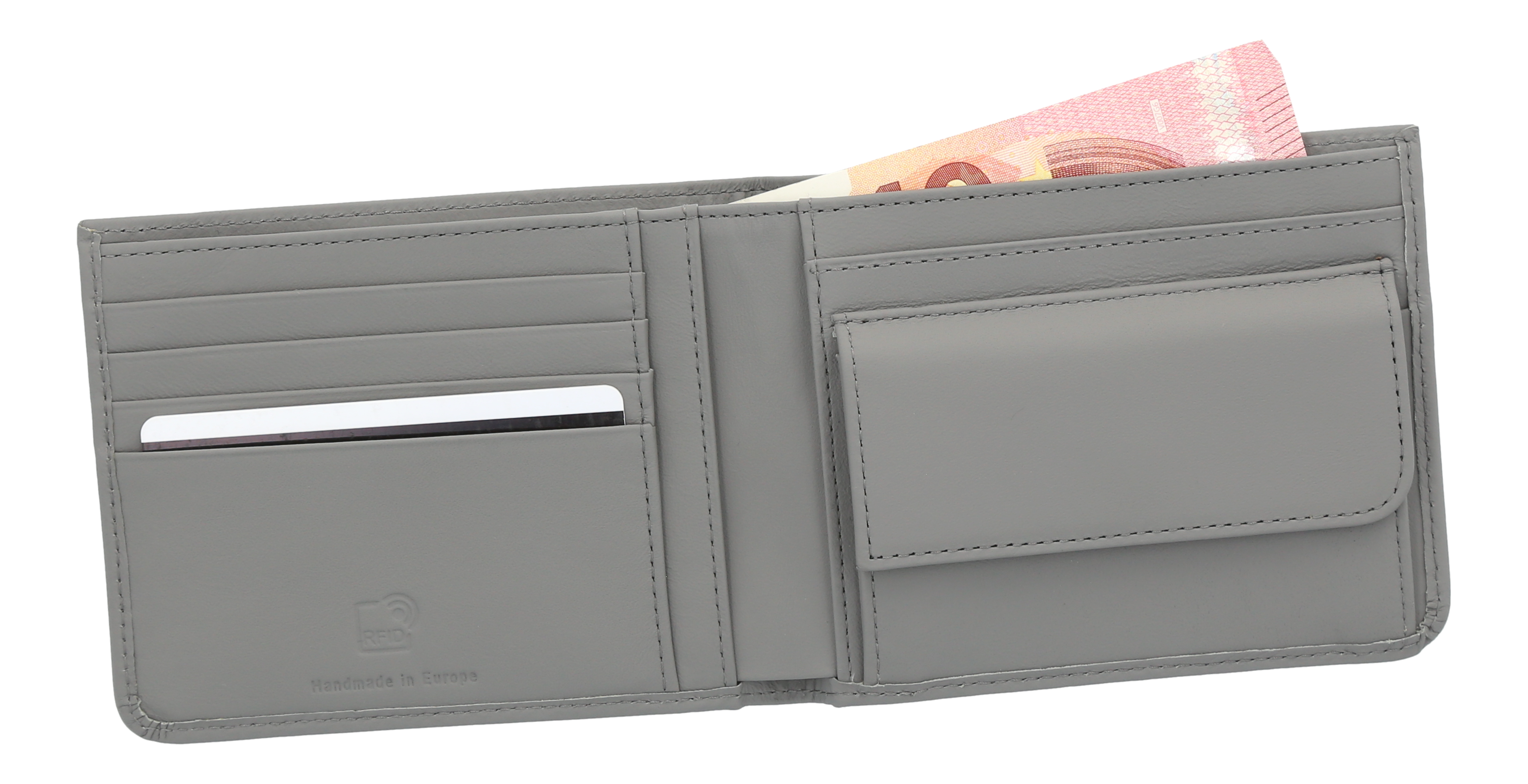 Portfel, Skóra samochodowa - srebrnoszary, skóra bydlęca