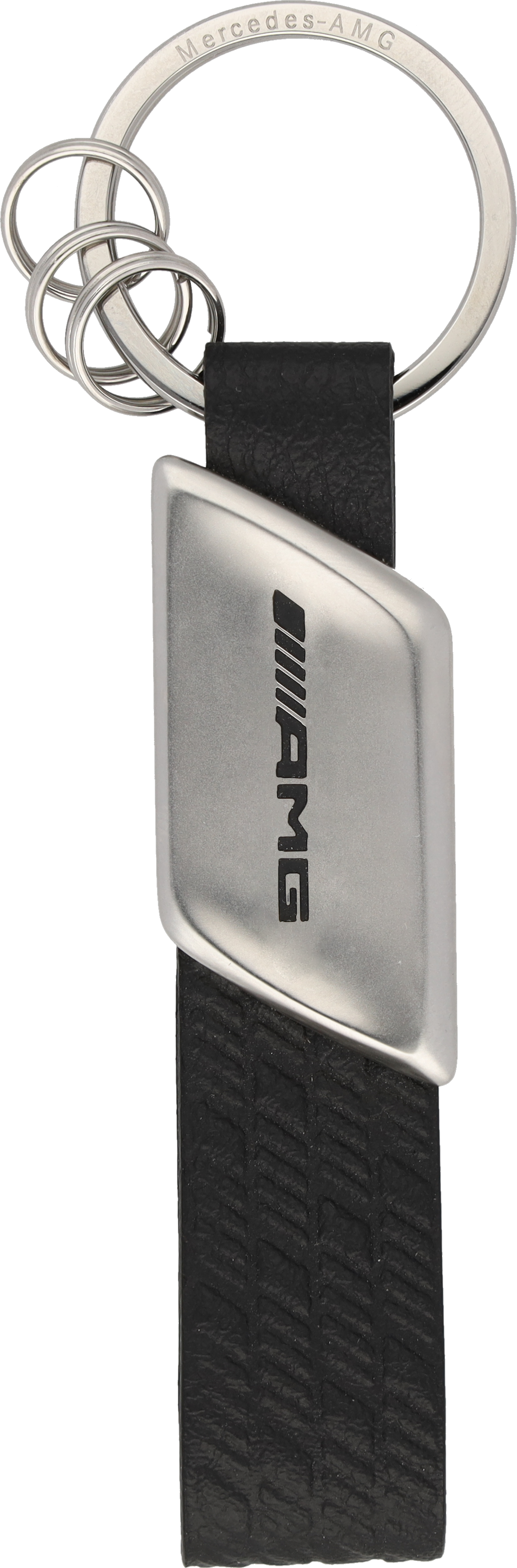 AMG Schlüsselanhänger - schwarz / silberfarben, Edelstahl / Apfelleder (vegan)