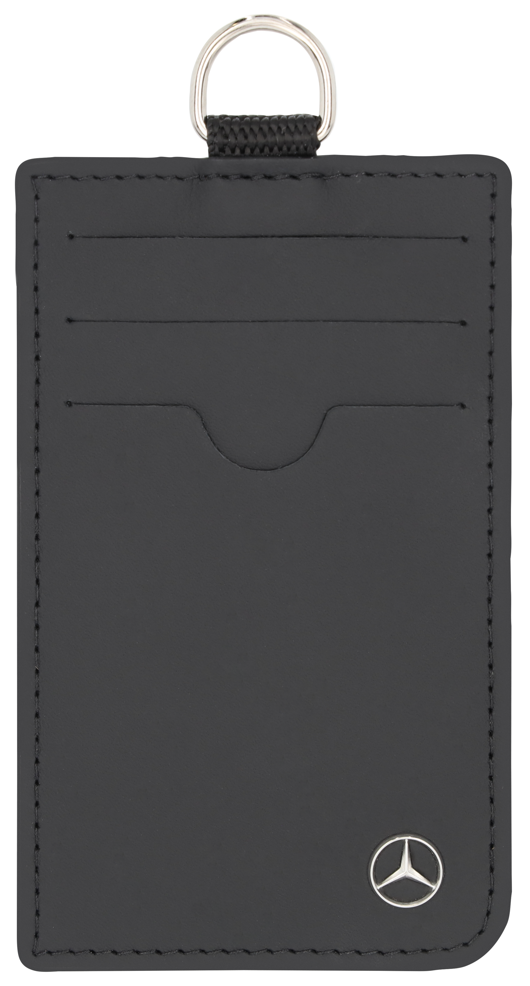 Etui na karty kredytowe, ze sznurkiem, skóra samochodowa - czerń, skóra