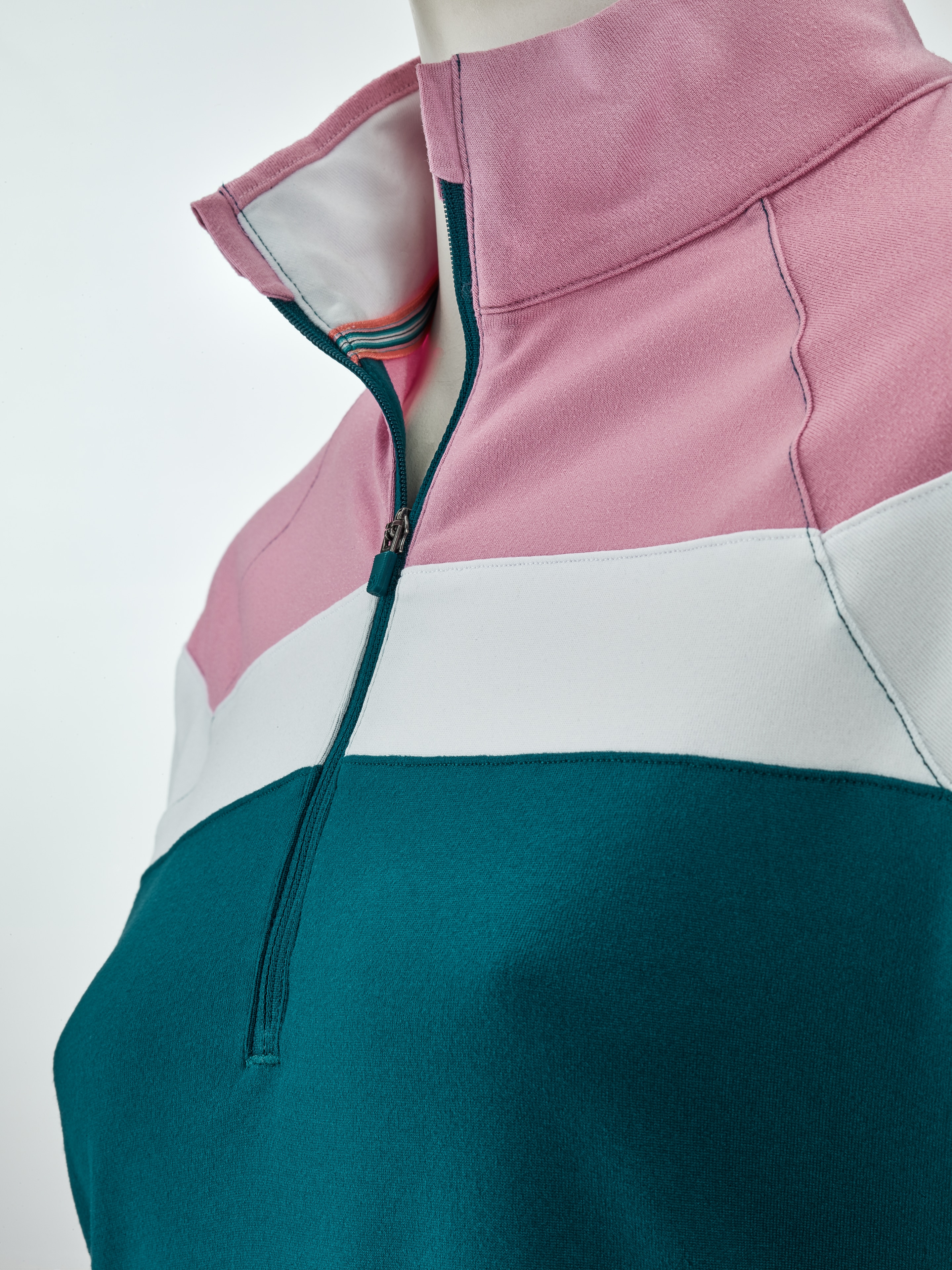 Damski sweter z golfem, Lightweight - ocean tropic-pinktastic / white, M