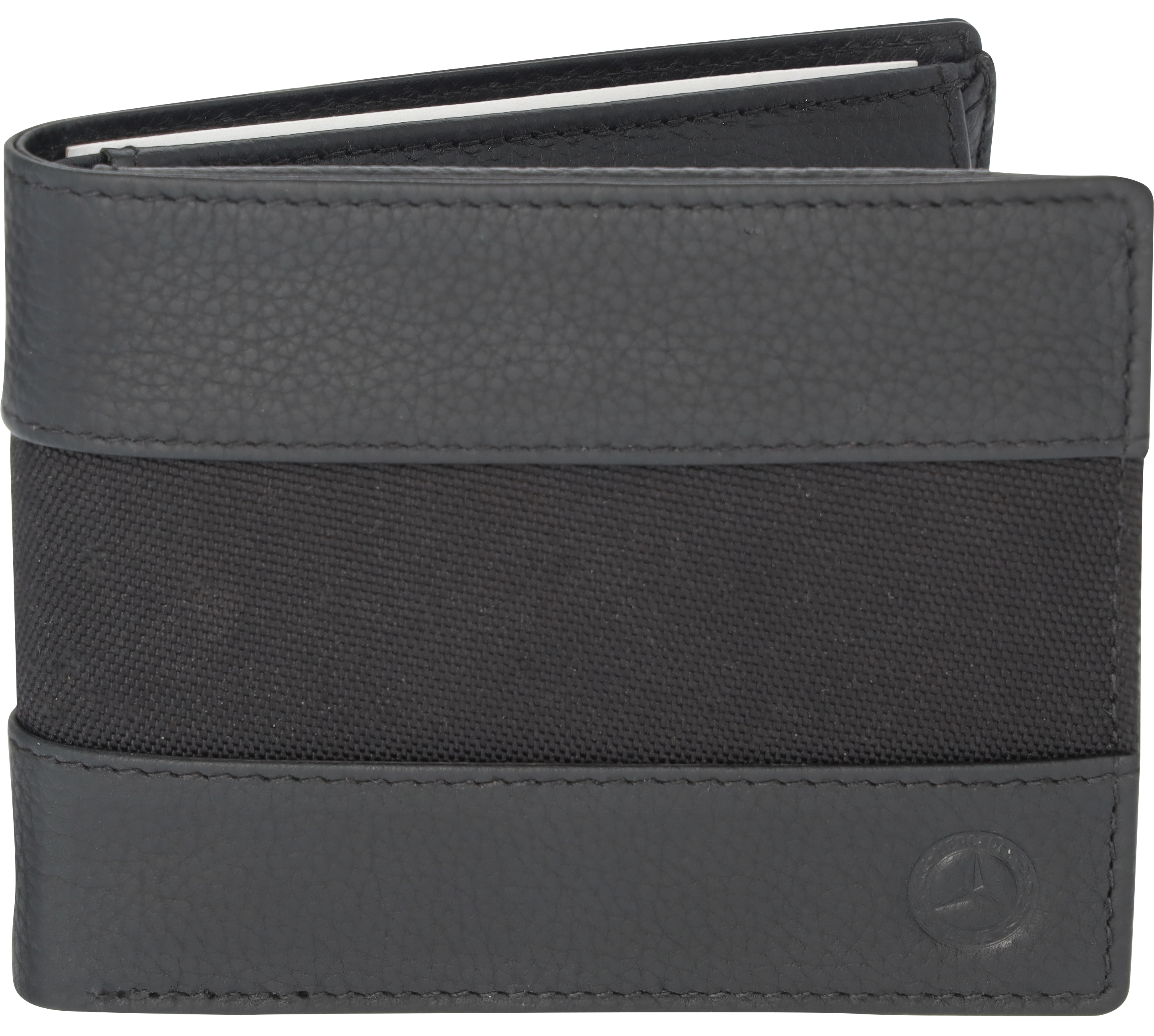 Portfel męski, Classic - czerń, skóra / poliamid (z recyklingu)