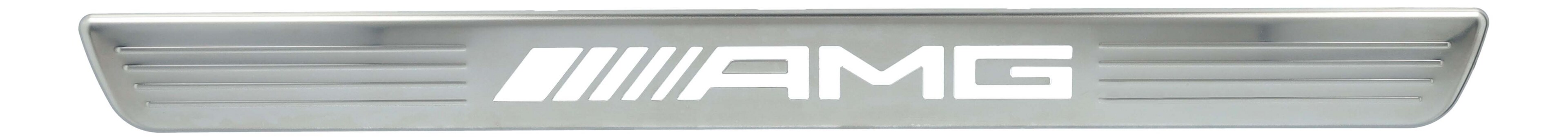 Wymienna nakładka na podświetlaną listwę progową, AMG, z przodu, 2-elementowy - stal nierdzewna, srebrny / biały