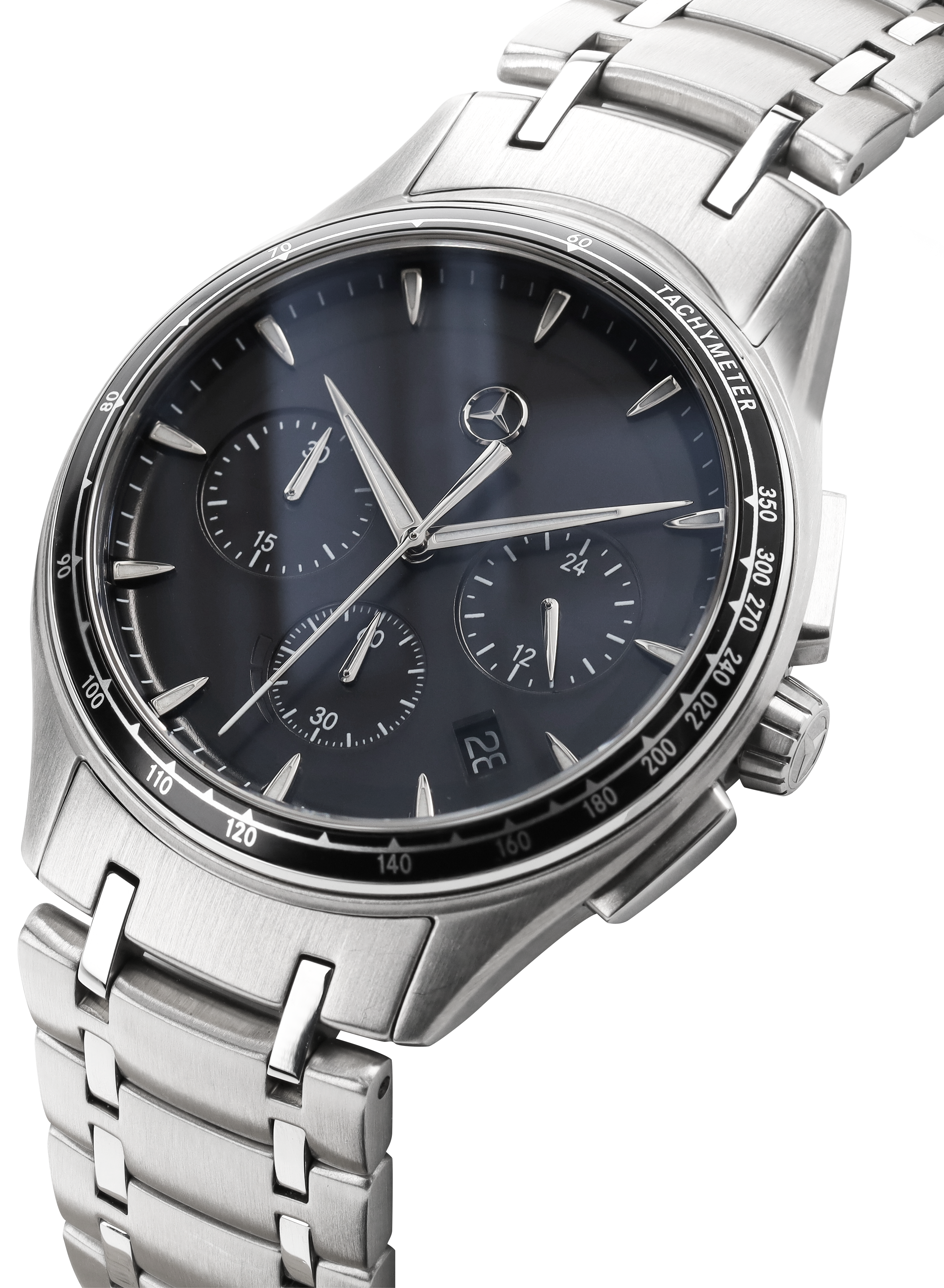 Męski chronograf, Business, Solar - srebrny / czerń, stal nierdzewna / aluminium