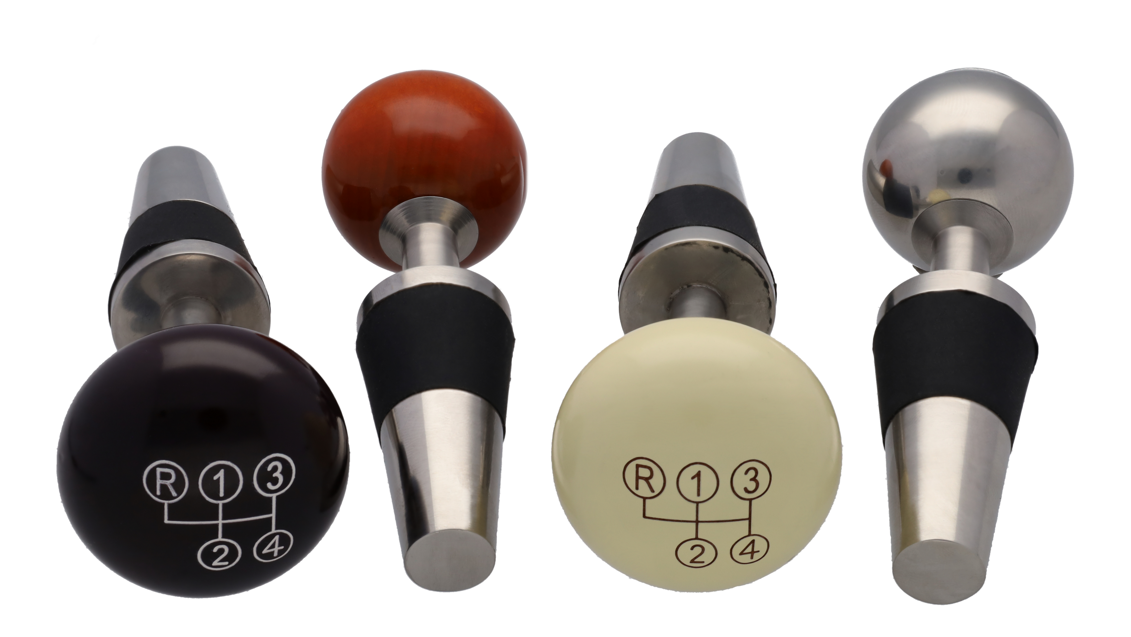 Korki do wina, Zestaw 4-częściowy - srebrny / kość słoniowa / czerwone wino, stal nierdzewna / drewno