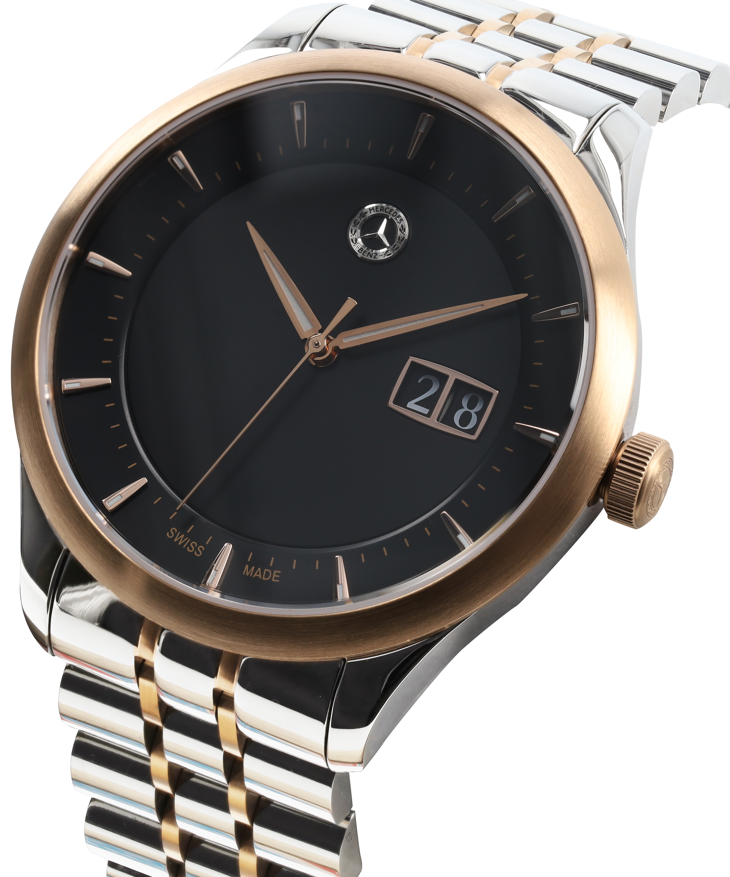 Męski zegarek na rękę, Classic, Elegance - czerń / srebrny / różowe złoto, stal nierdzewna