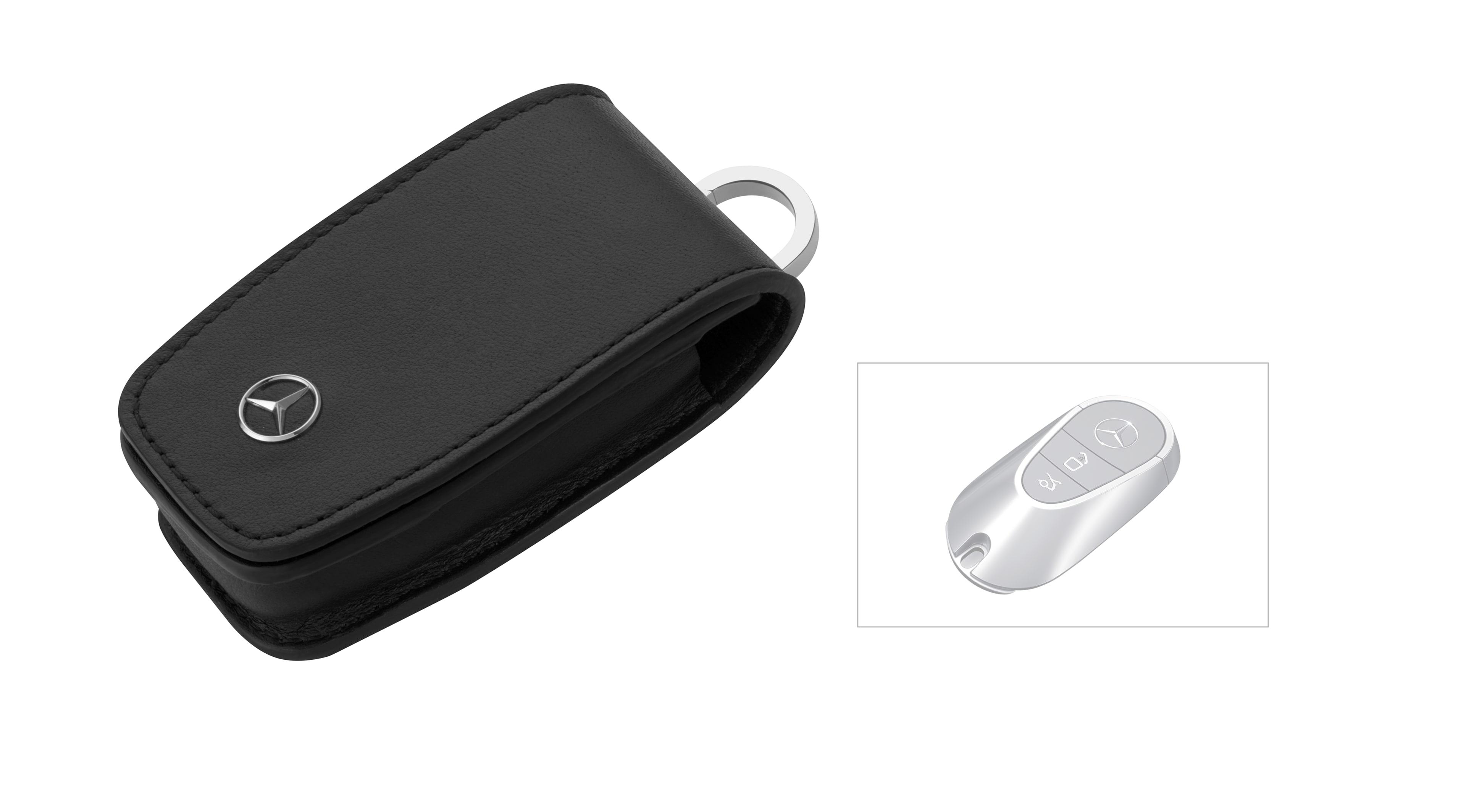 Schlüsseletui - schwarz, Rindleder / Edelstahl