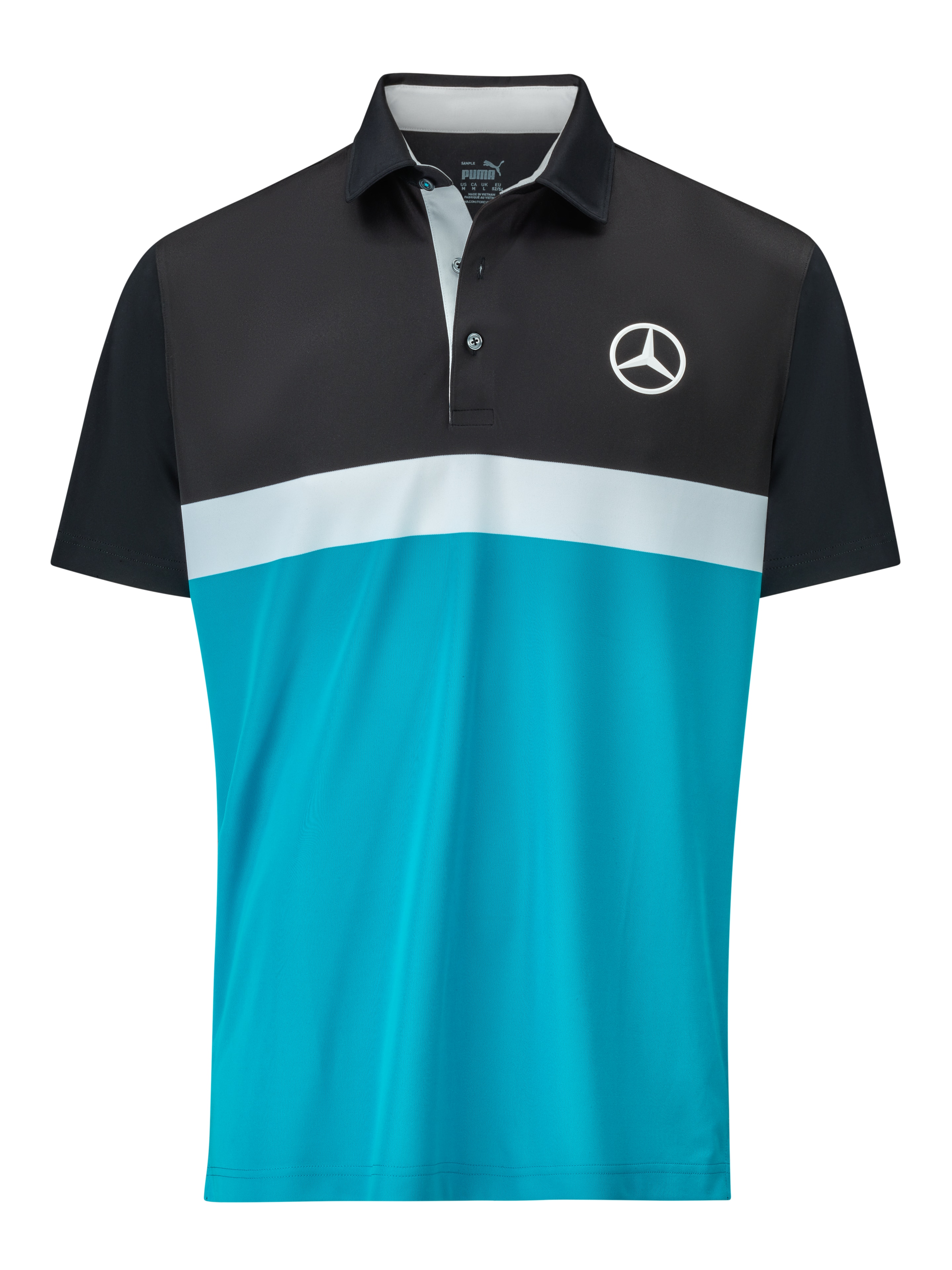 Golf-Poloshirt Herren, Pure Colorblock - black / Aqua Blue / white, S