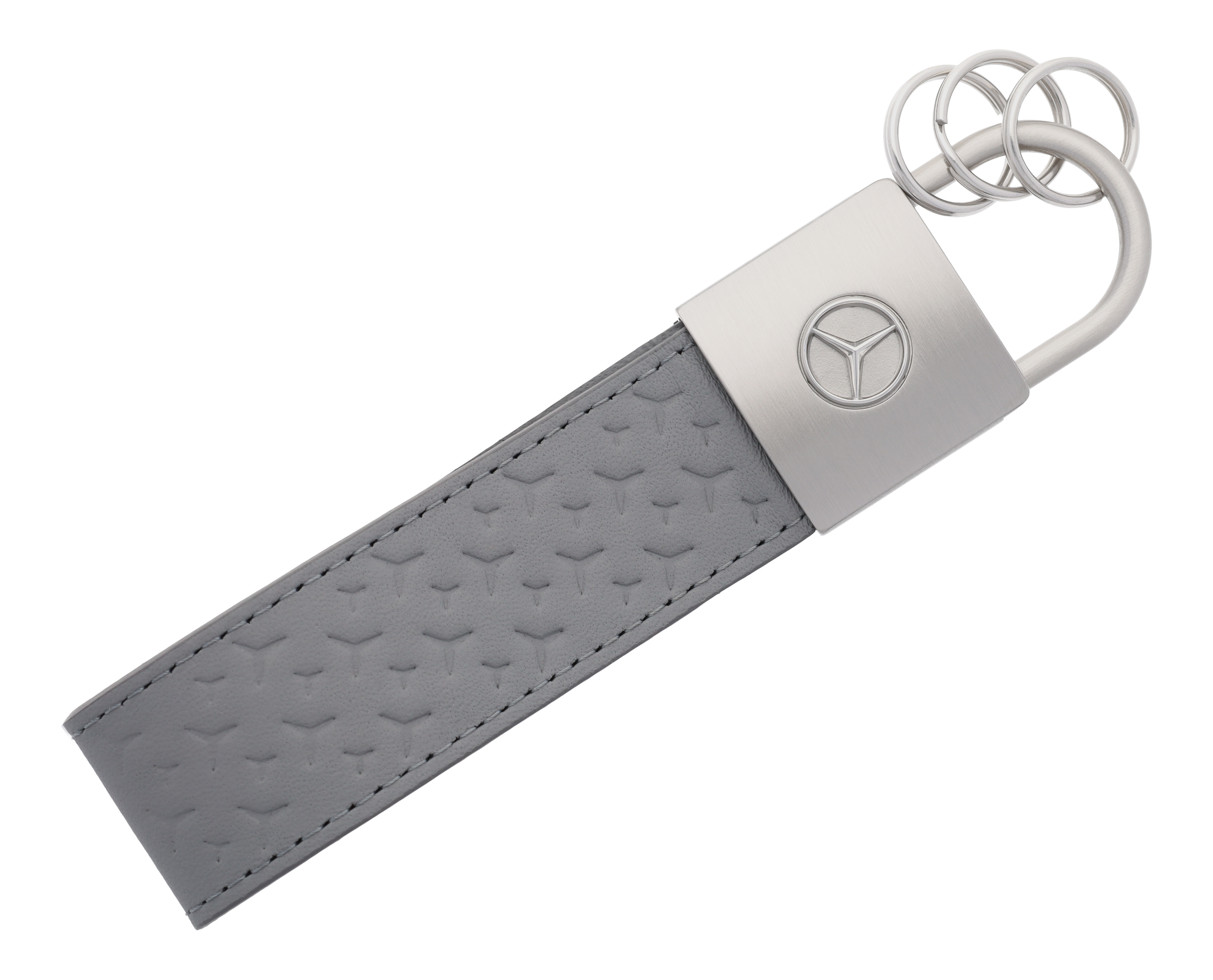 Breloczki do kluczy, Skóra samochodowa - srebrnoszary, stal nierdzewna / skóra bydlęca