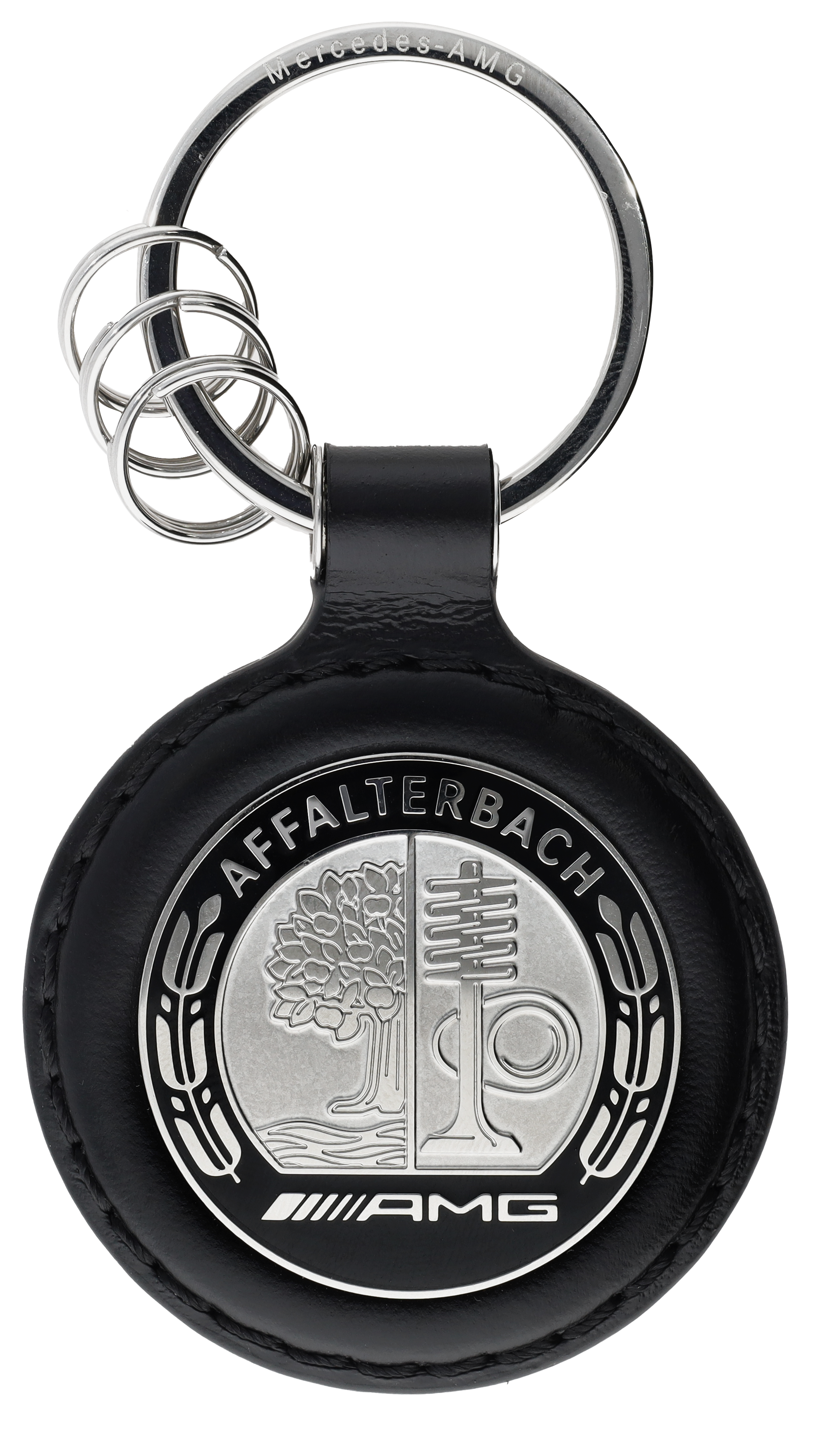 Breloczek AMG do kluczy, Affalterbach - czerń / srebrny, stal nierdzewna / skóra