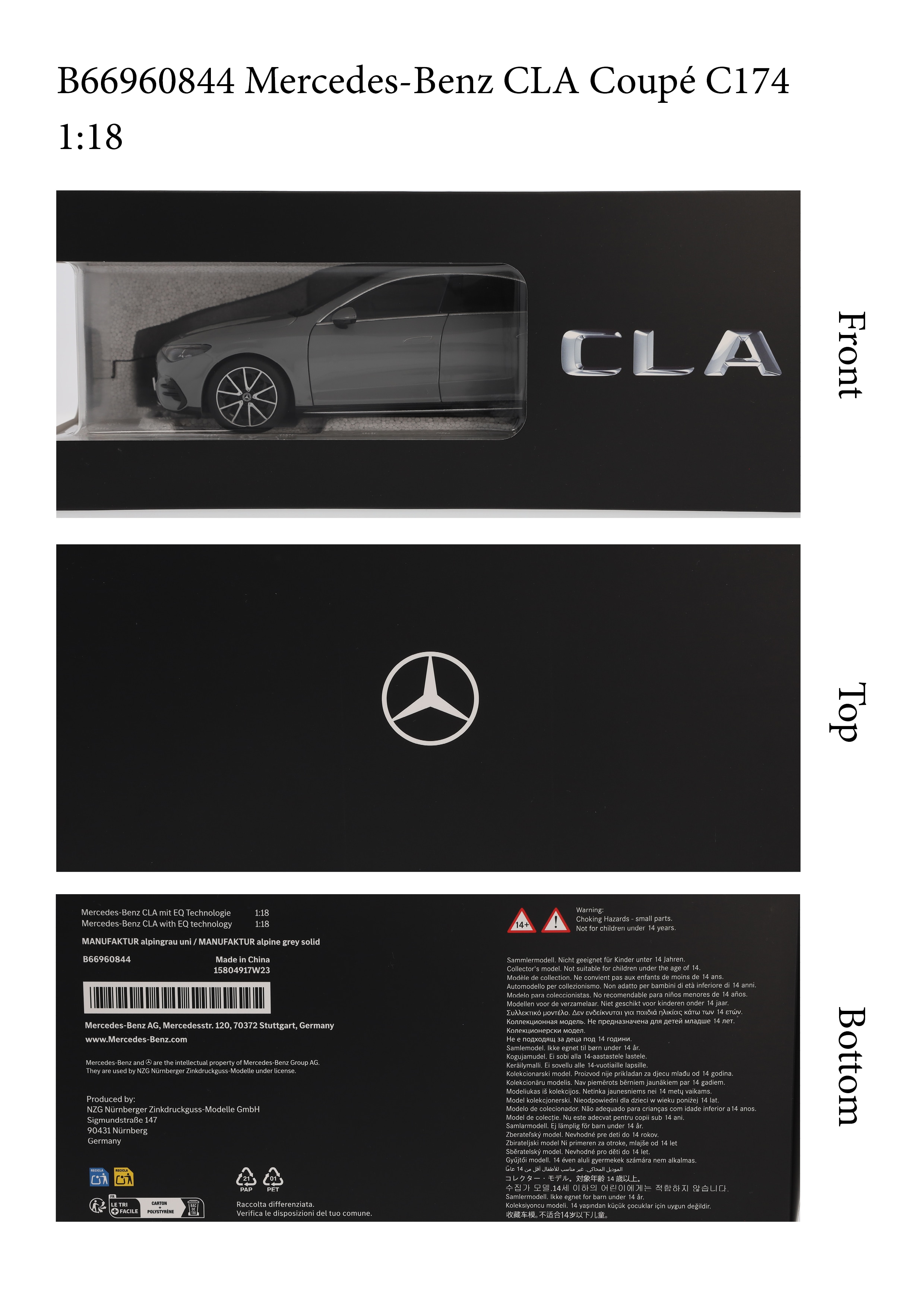 CLA Coupé, C174 - MANUFACTORY alpine grey uni, NZG, 1:18