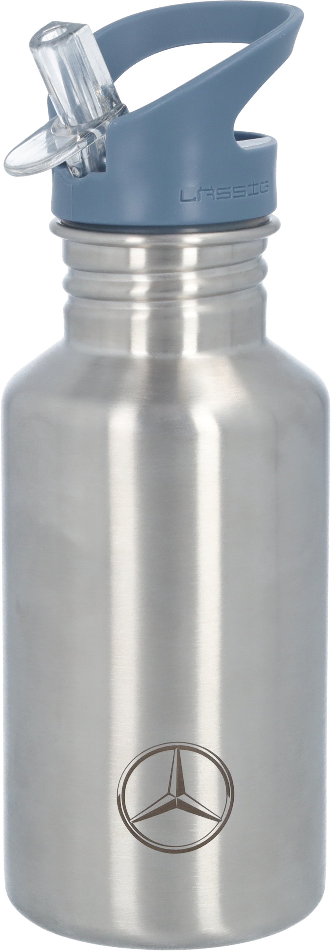 Trinkflasche Kinder, Mercedes-Benz - silberfarben / blau, Edelstahl / Bambus / Polypropylen, Lässig