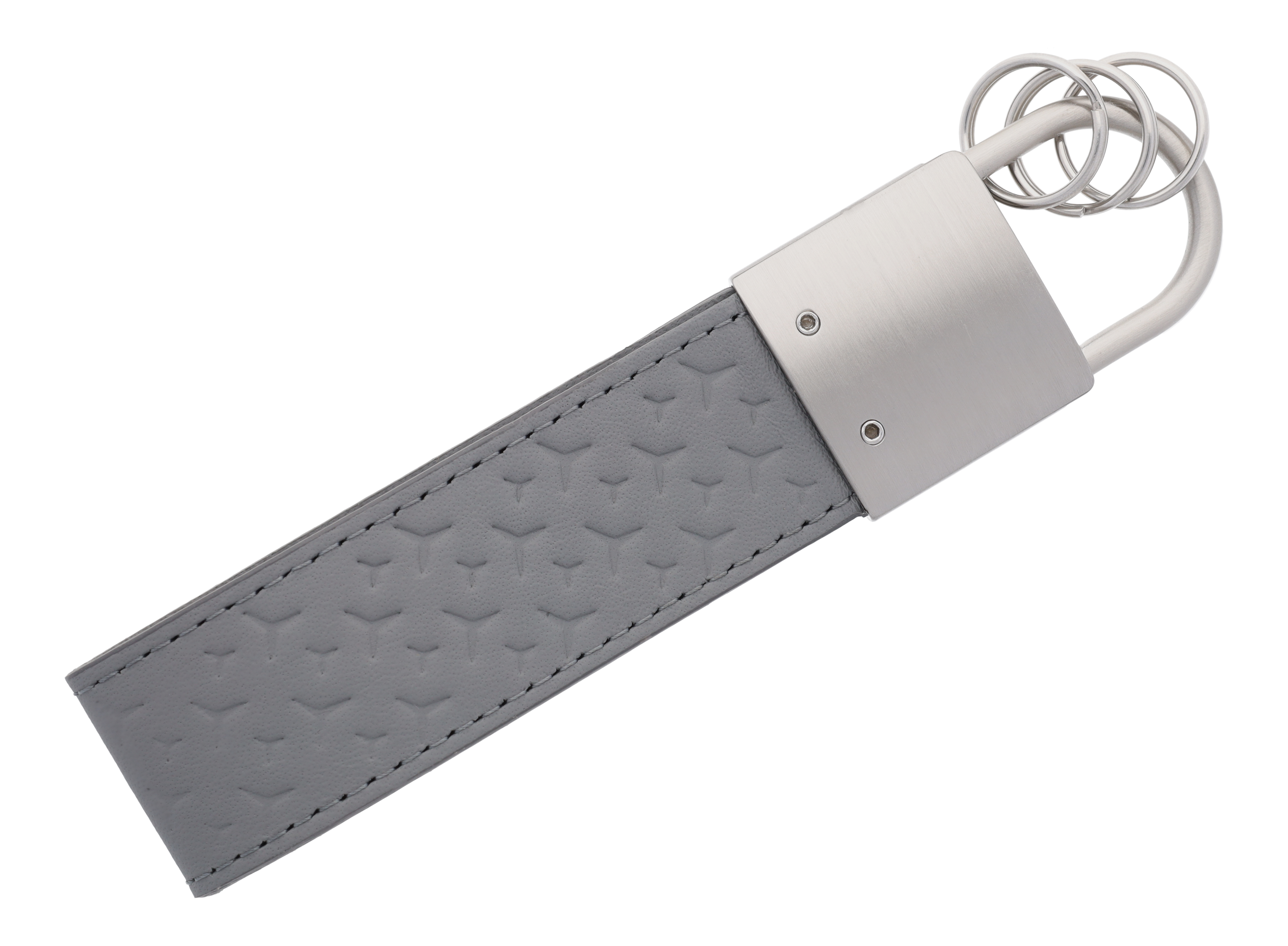 Breloczki do kluczy, Skóra samochodowa - srebrnoszary, stal nierdzewna / skóra bydlęca