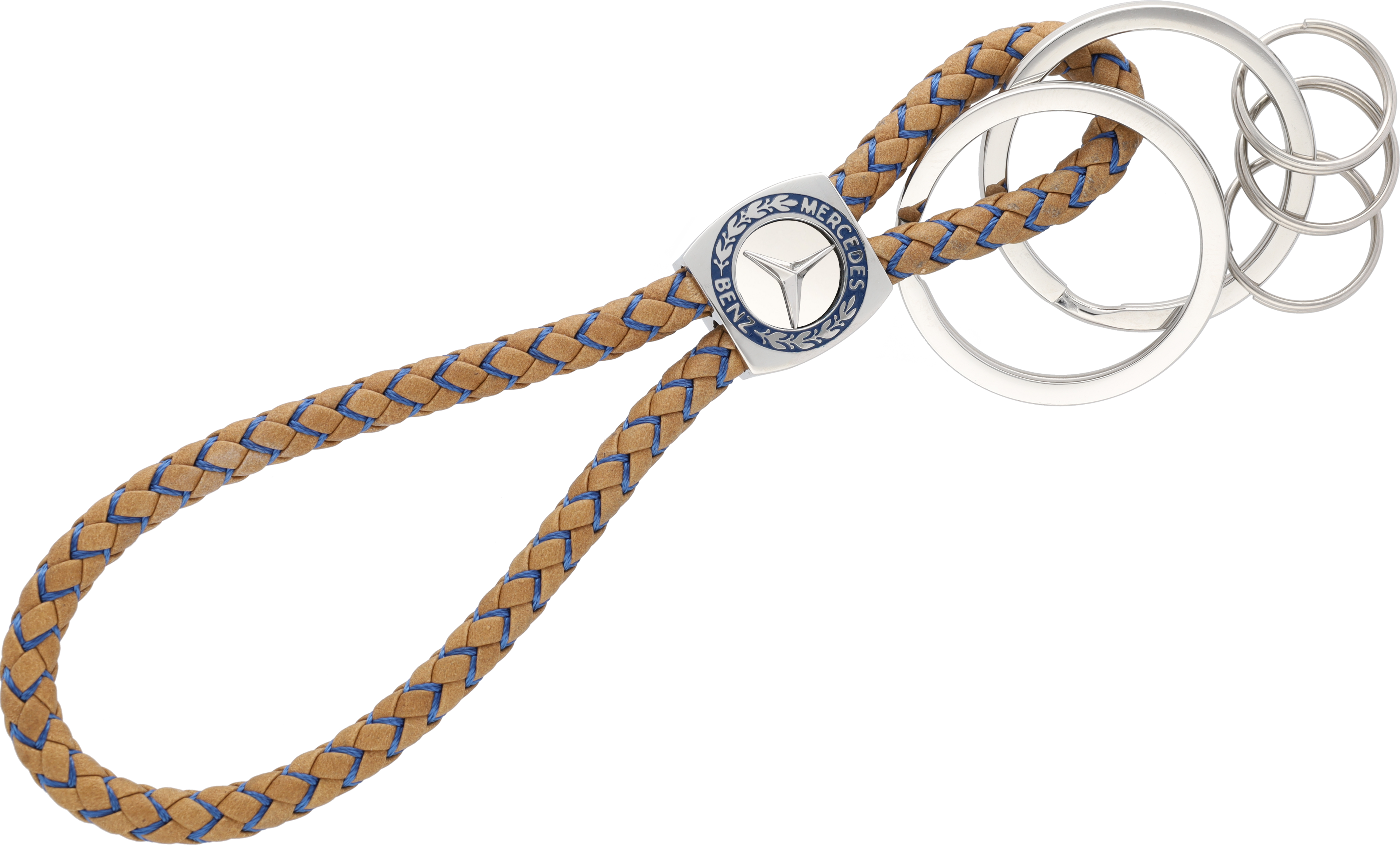 Breloczki do kluczy, CLASSIC, Elegance - cognac / niebieski, skóra bydlęca / nylon / stal nierdzewna, polerowane na połysk