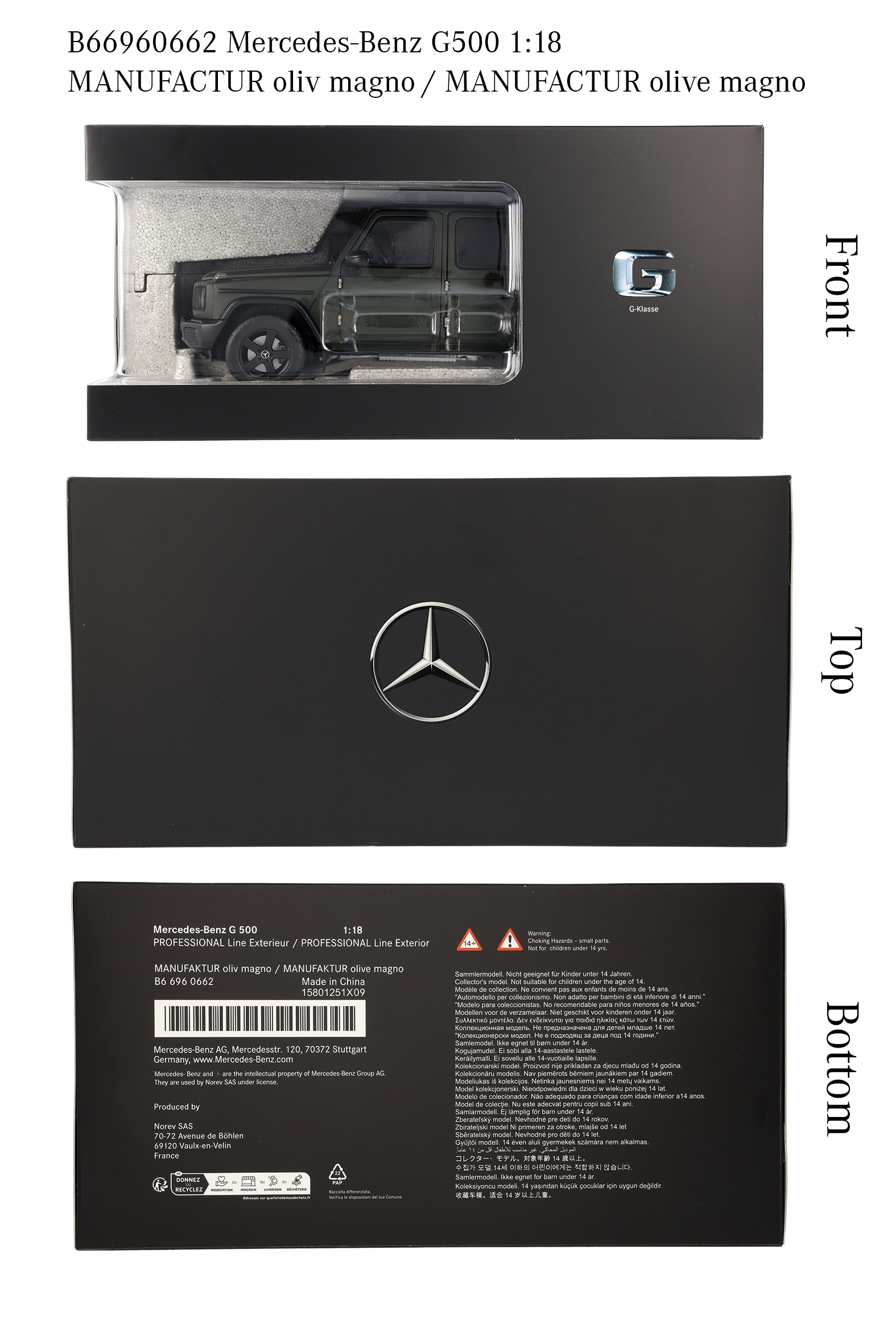 G-Klasse, Geländewagen, PROFESSIONAL Line, W465 - MANUFAKTUR oliv magno, Norev, 1:18