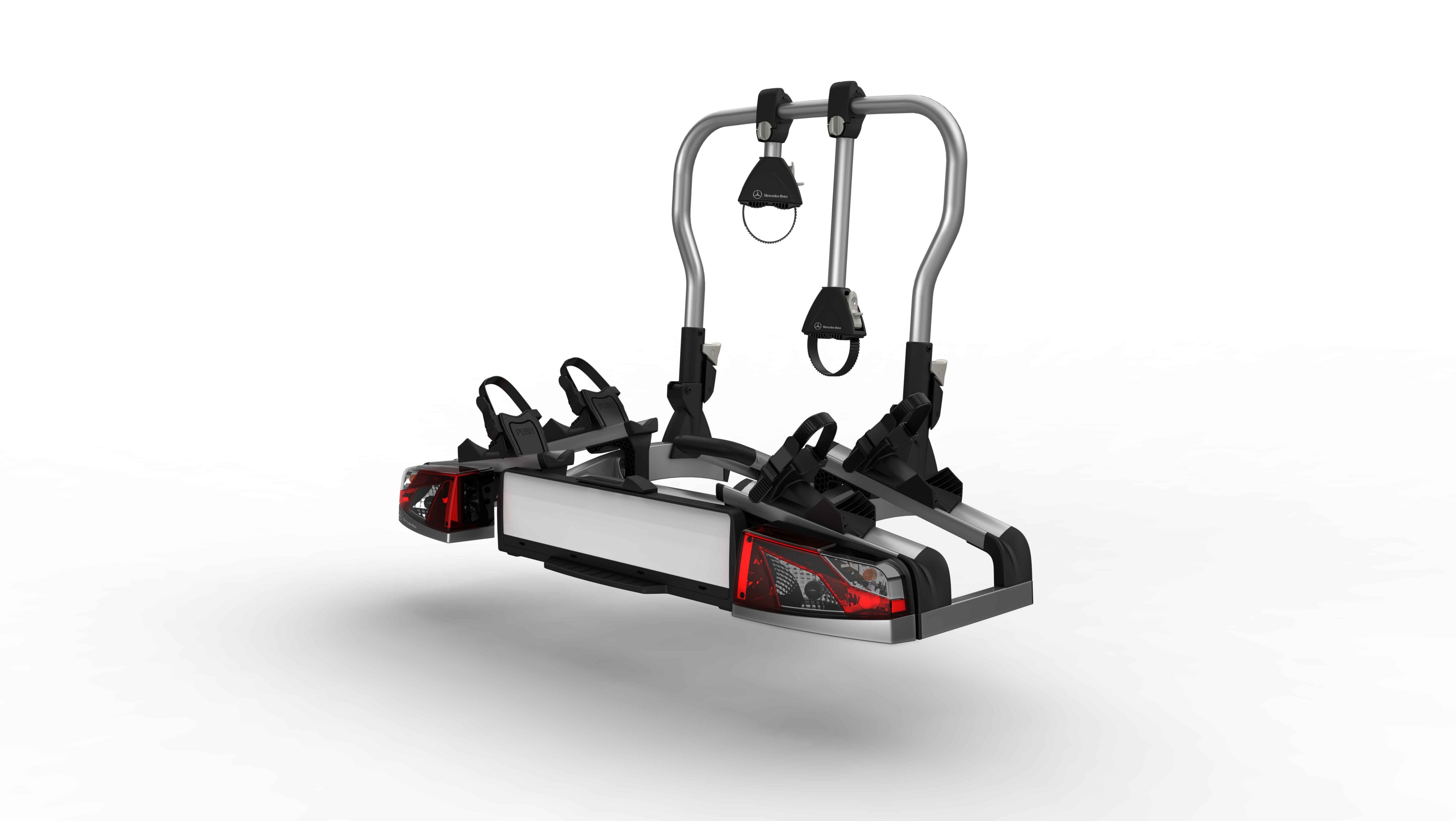 Tylny bagażnik rowerowy, do haka holowniczego, składany, 2 rowery, ECE - tworzywo sztuczne / aluminium / stal, antracyt / czerń