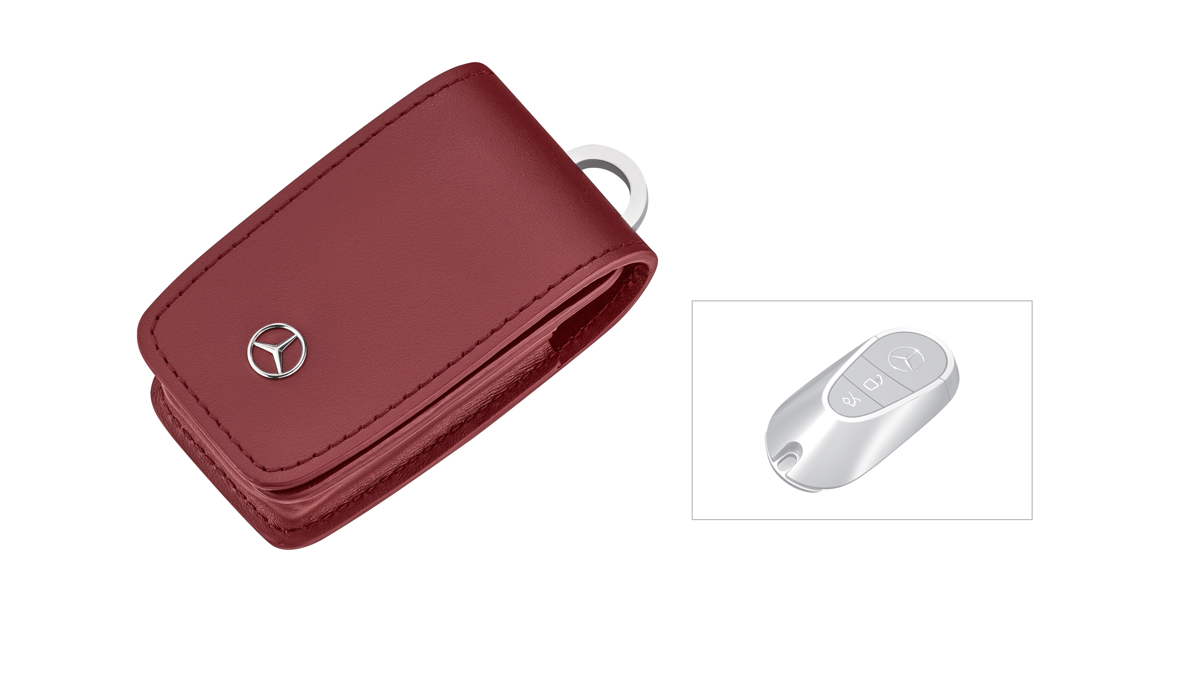 Schlüsseletui - rot, Rindleder / Edelstahl