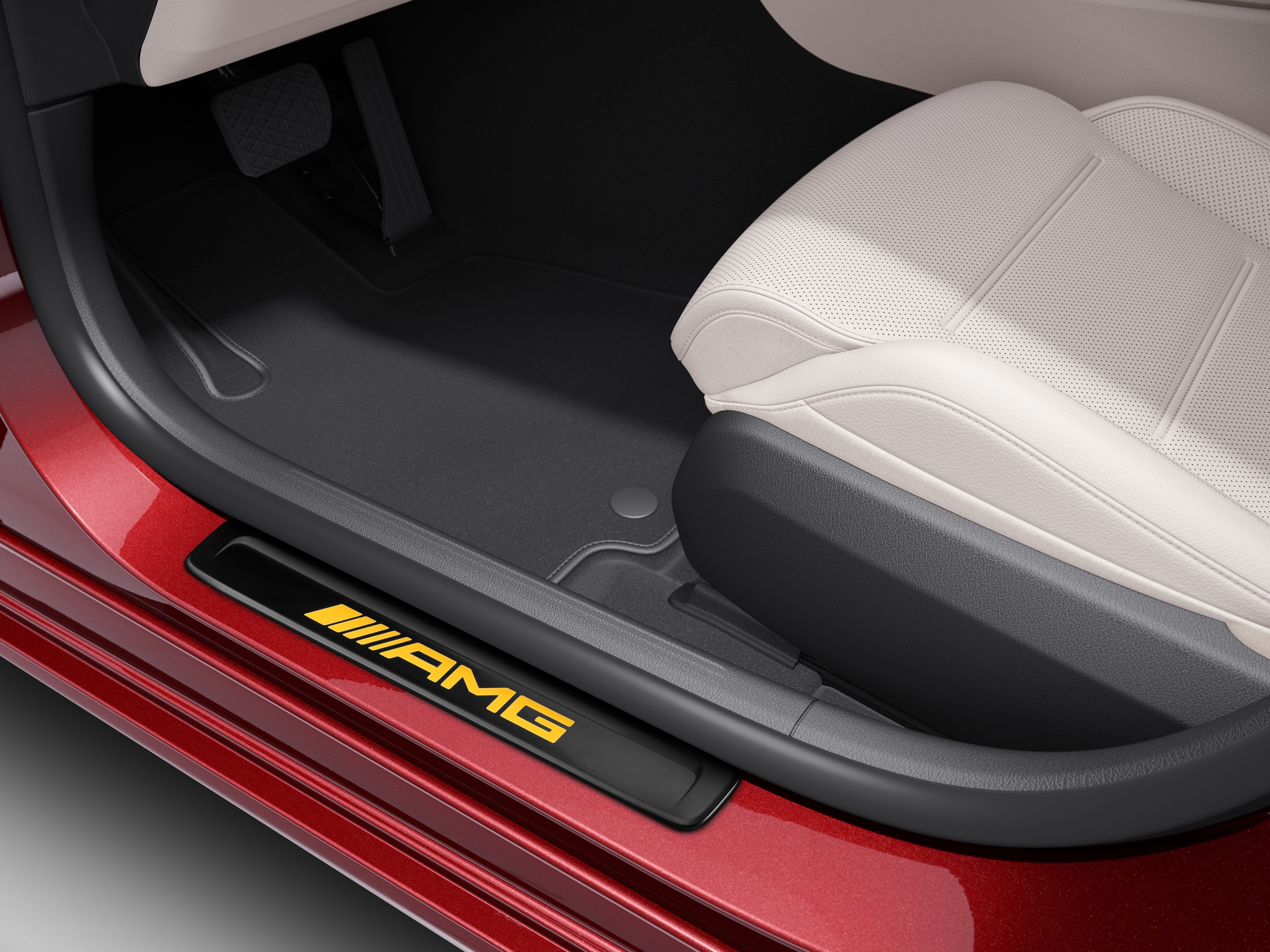 Wymienna nakładka na podświetlaną listwę progową, AMG, z przodu, 2-elementowy - stal nierdzewna, czerń / żółty