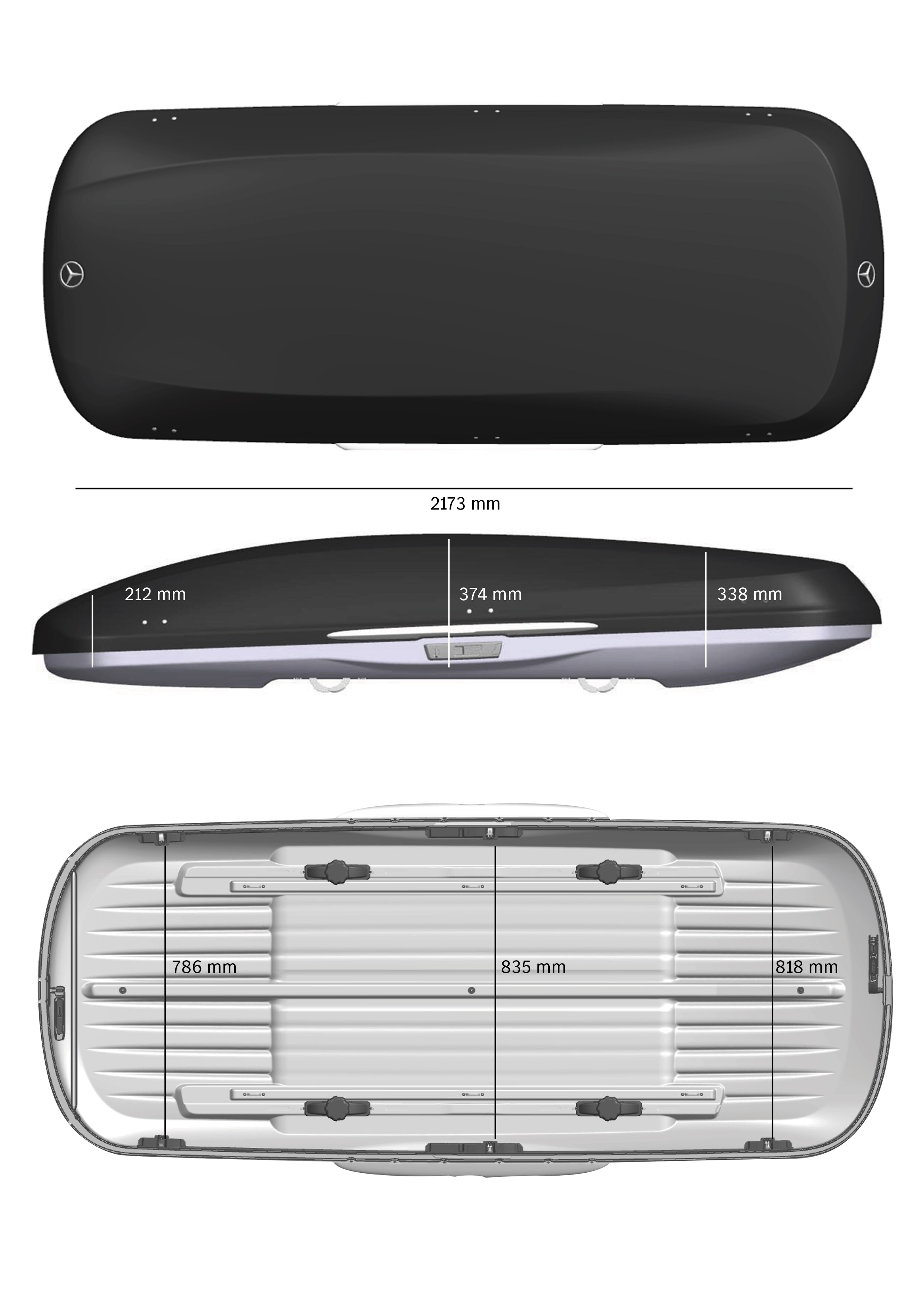 Boks dachowy Mercedes-Benz XL, 590 litrów - tworzywo sztuczne, czerń, lakier, błyszczące