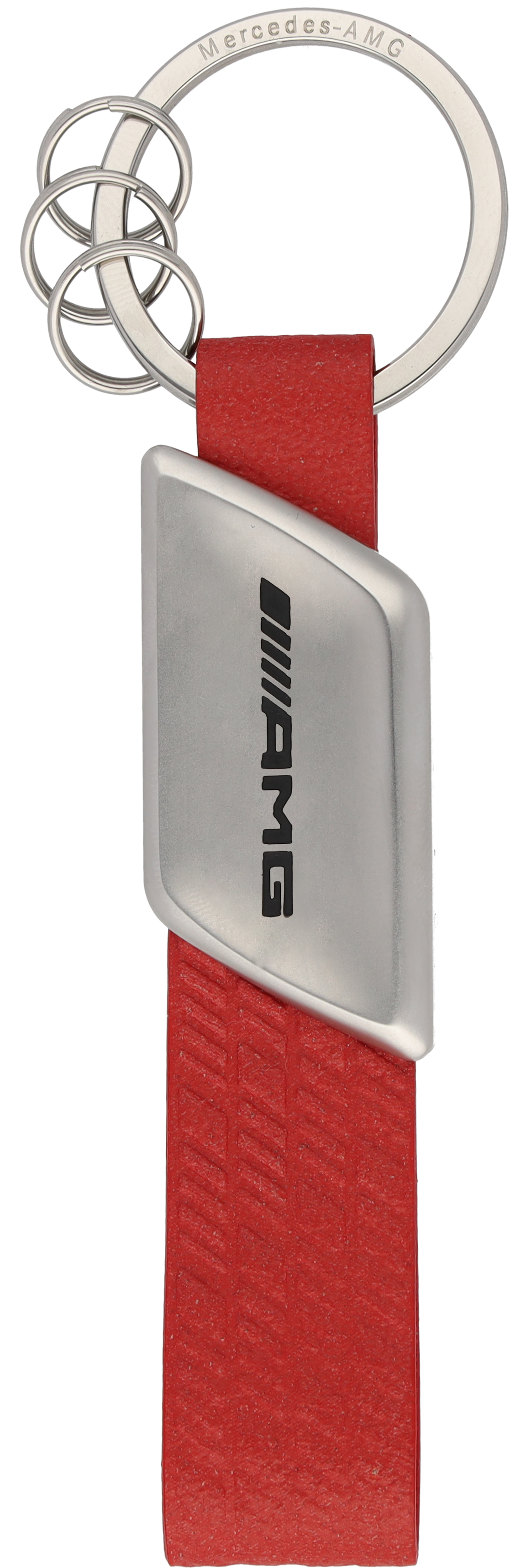 AMG Schlüsselanhänger - rot / silberfarben, Edelstahl / Apfelleder (vegan)