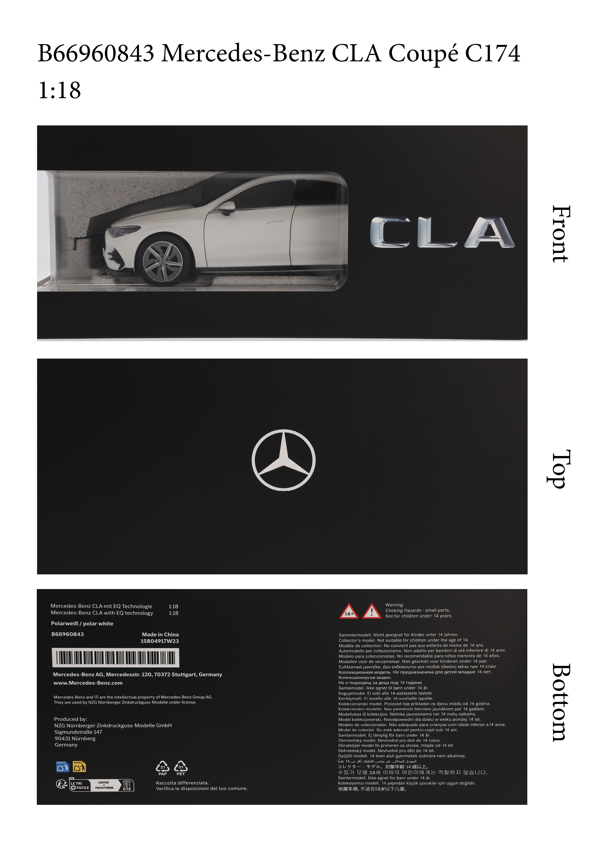 CLA Coupé, C174 - biel polarna, NZG, 1:18