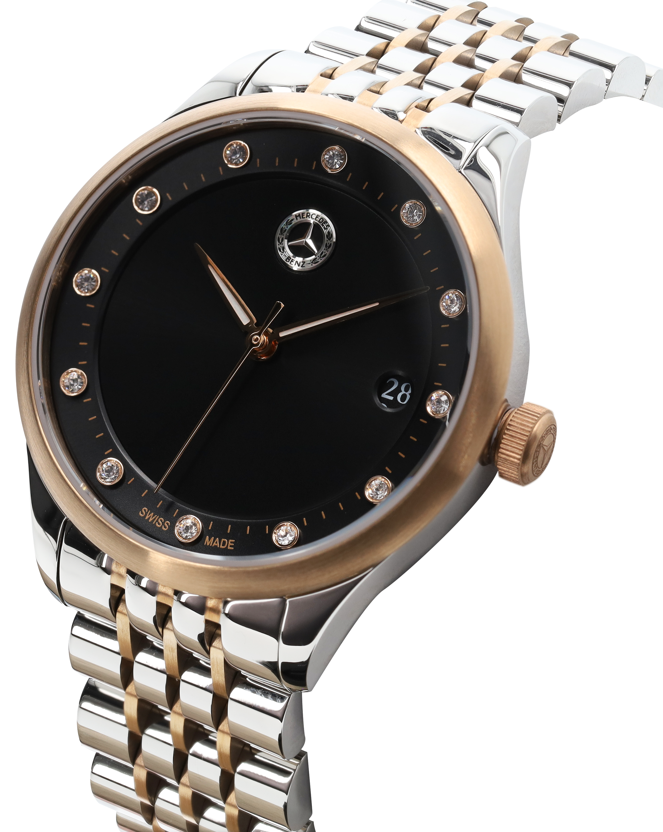Damski zegarek na rękę, Classic, Elegance - czerń / srebrny / różowe złoto, stal nierdzewna