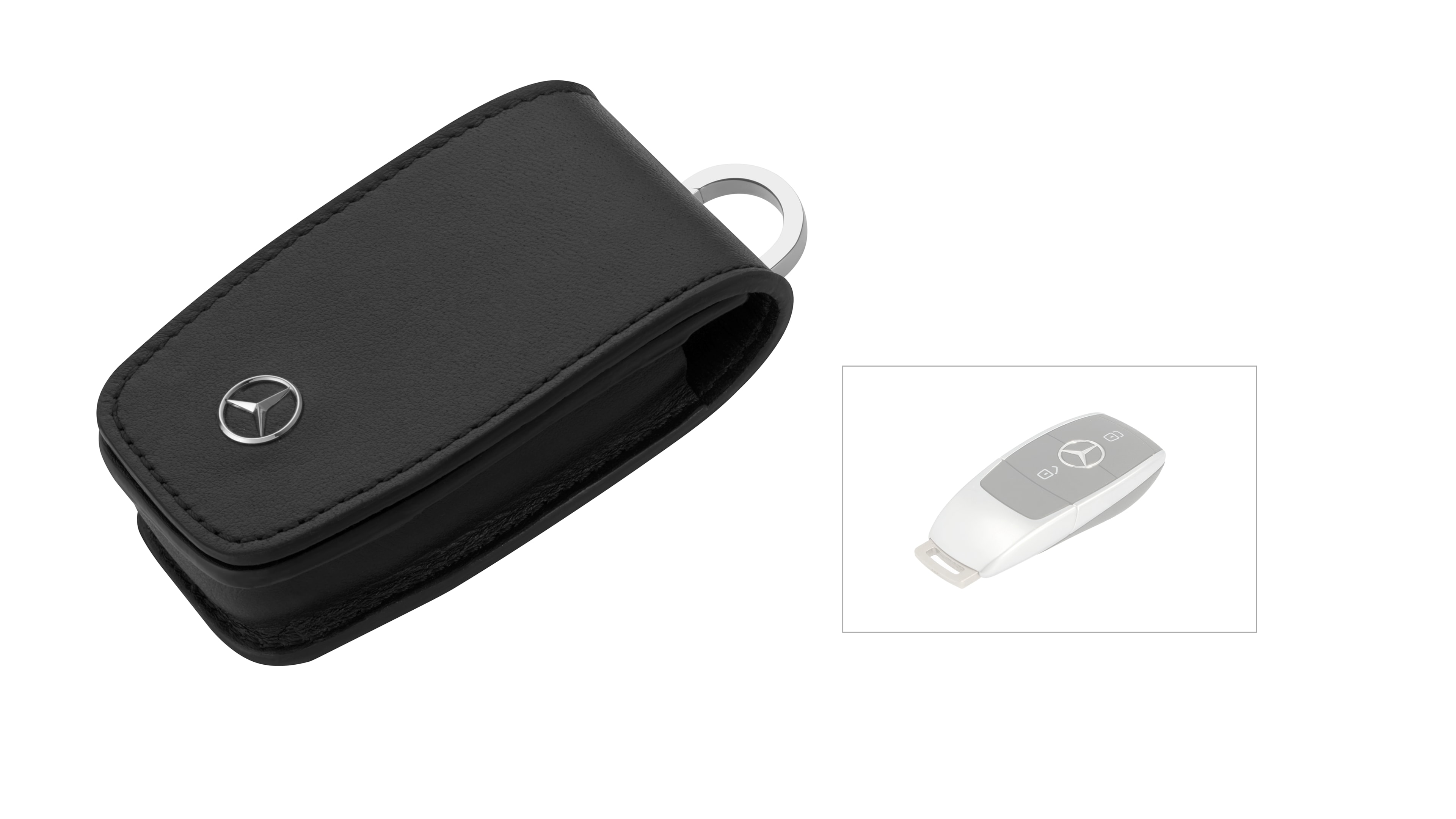 Schlüsseletui - schwarz, Rindleder / Edelstahl